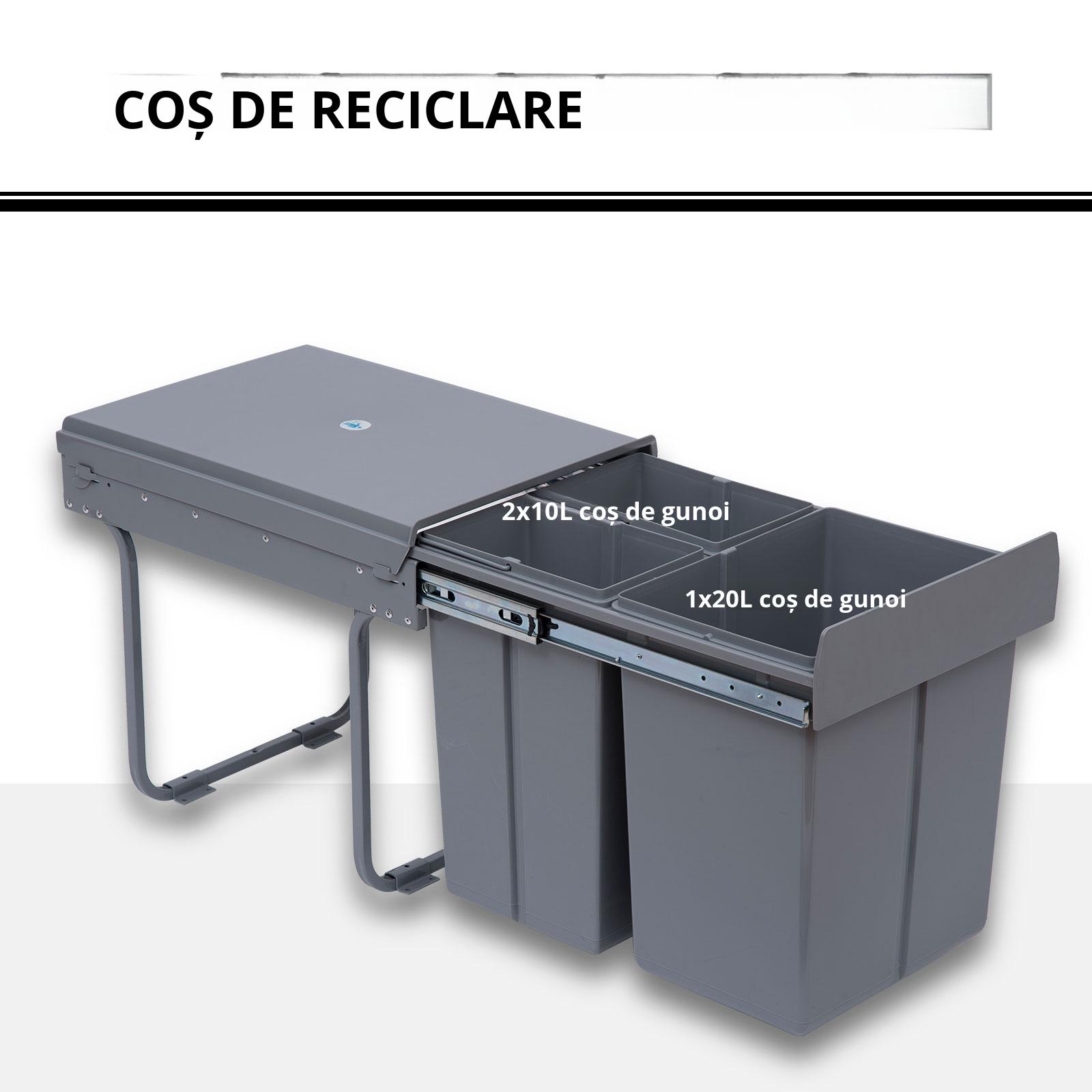  Cos Gunoi Ecologic 40L - 3 Compartimente Separate, Gri [4]