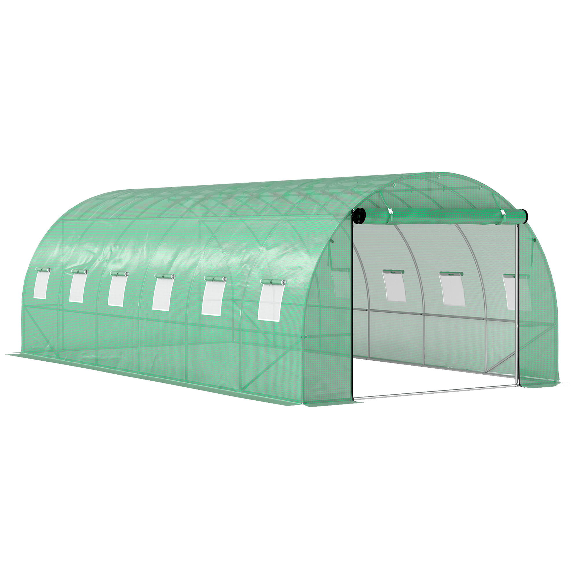 Outsunny Szklarnia typu Polytunnel z osłoną plastikową i stalową ramą, z rolowanymi drzwiami, Zielona