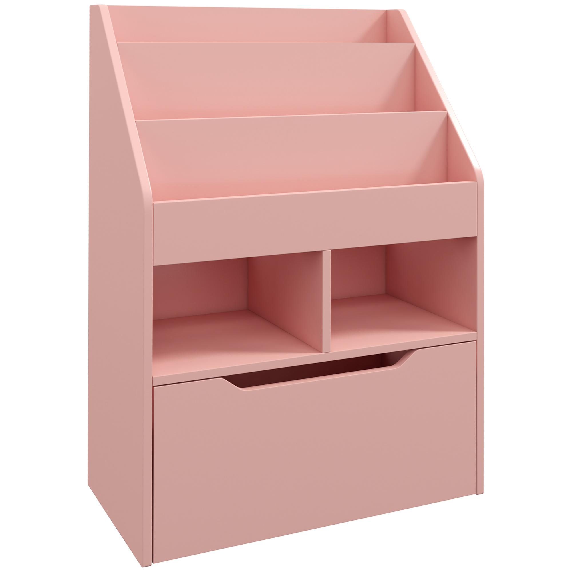 HOMCOM Kinder Bücherregal Kinderregal mit Schublade, 3 Ablagefächern und 2 offenen Fächern, Aufbewahrungsregal für Kinderzimmer, Spielzimmer, Rosa, 60 x 29,9 x 90 cm Aosom