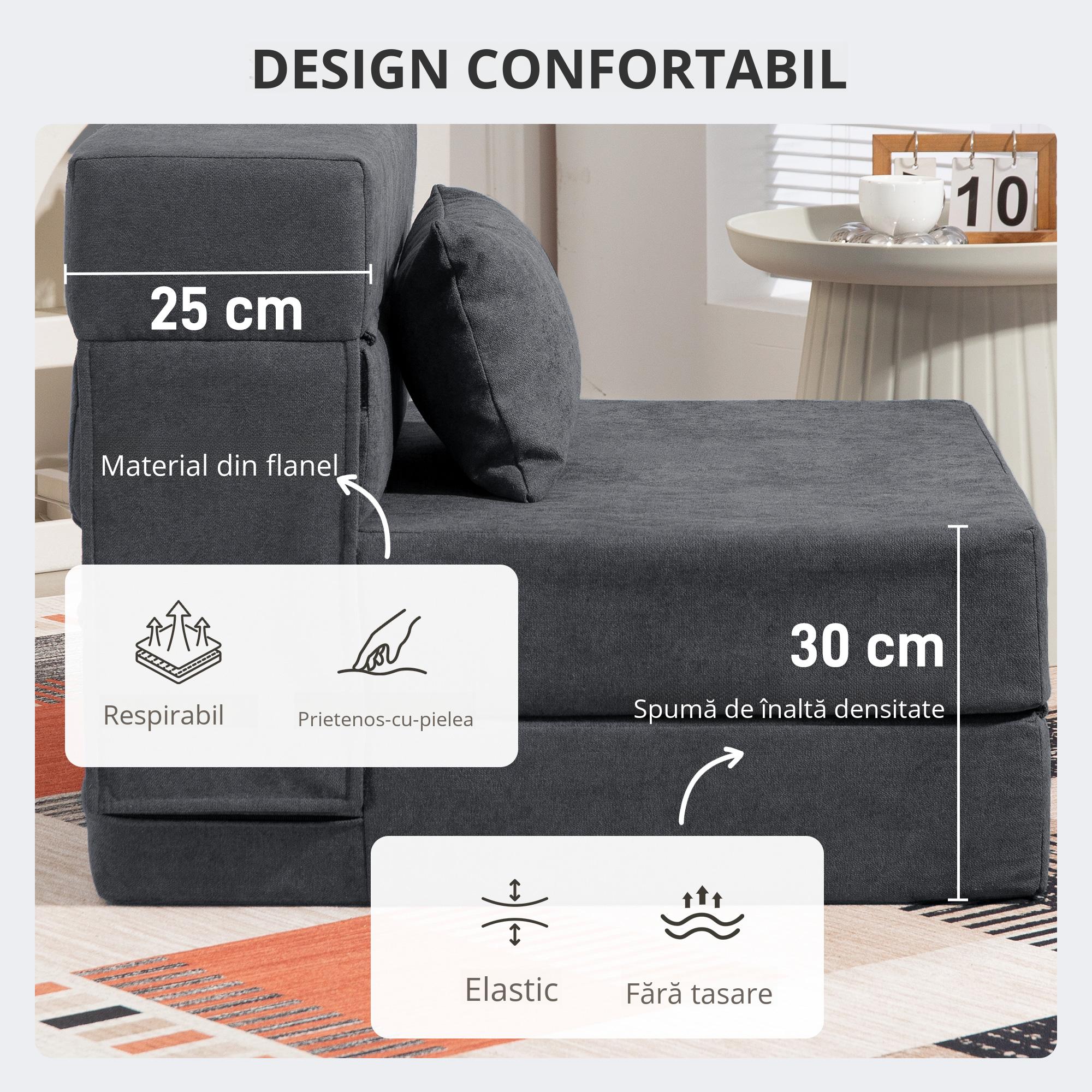  Fotoliu Pat Single Pliabil Modern, Fotoliu de Podea Economisitor de Spatiu Convertibil in sezlong si Saltea, Pat pentru Sufragerie, Living si Birou, 80x80x64 cm, Gri inchis [3]
