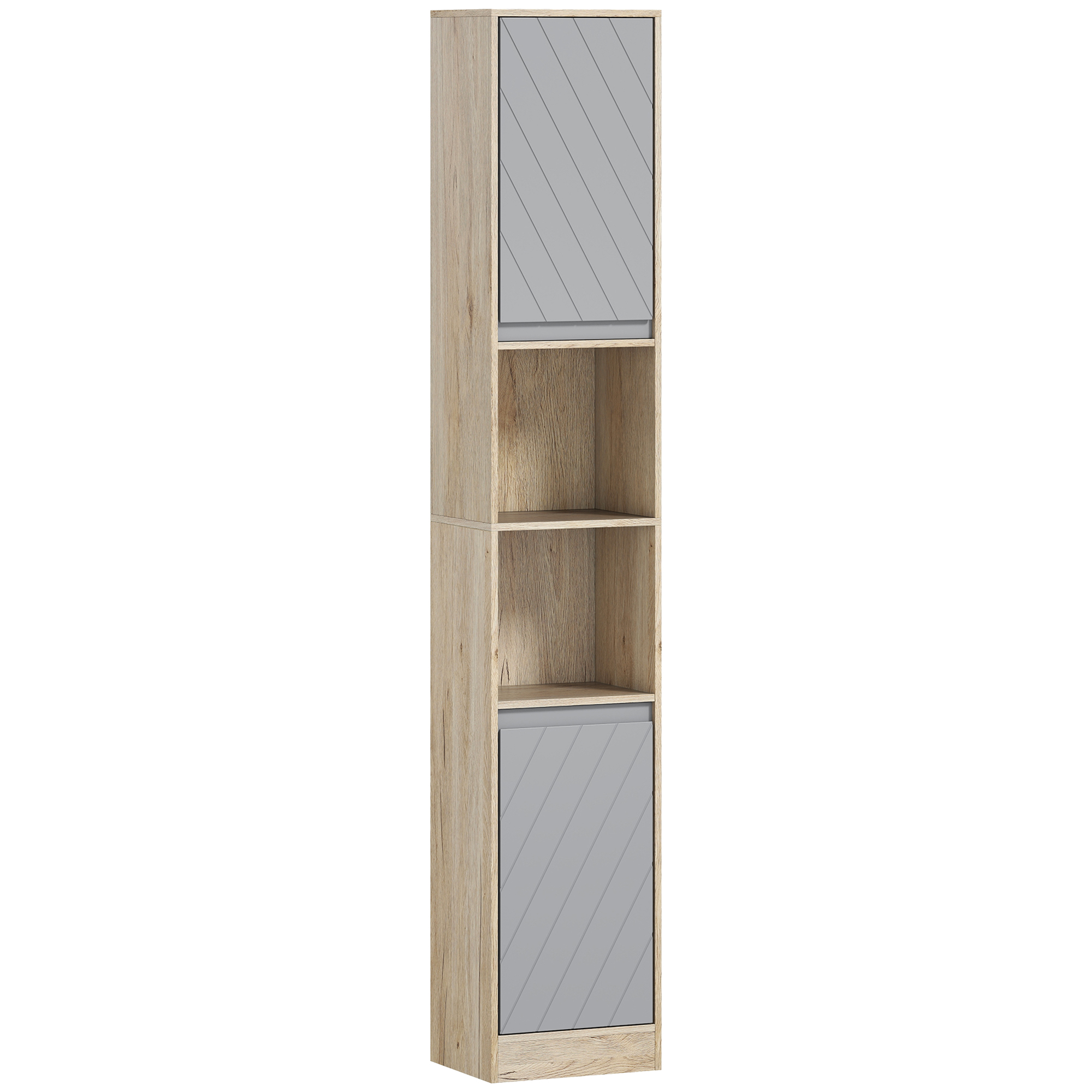 HOMCOM Badezimmerregal, Badeschrank, Küchenschrank, 2 Türschränke, 2 offenen Regalen, Spanplatte+MDF, 30 x 24 x 170cm Aosom