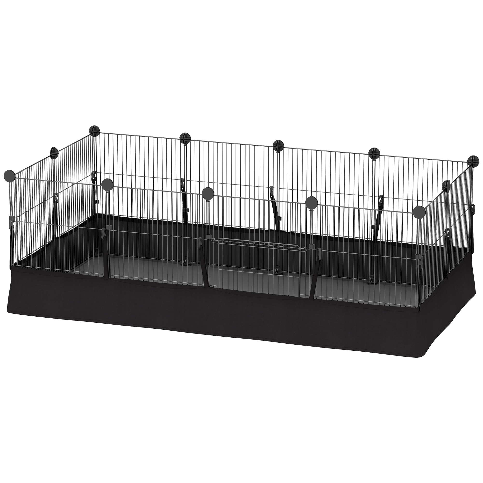 Comparer les prix de PawHut Enclos pour petits animaux, cage à lapin modulable 12 panneaux avec tapis étanche, en acier, 120 x 60 x 40 cm, noir