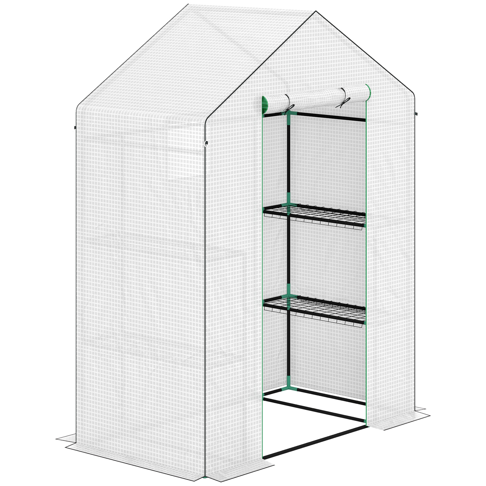 Outsunny Szklarnia z półkami, mini szklarnia, odporna na UV, okna z siatki, drzwi na zamek błyskawiczny, 143Dł x 74S x 190W cm, Biała
