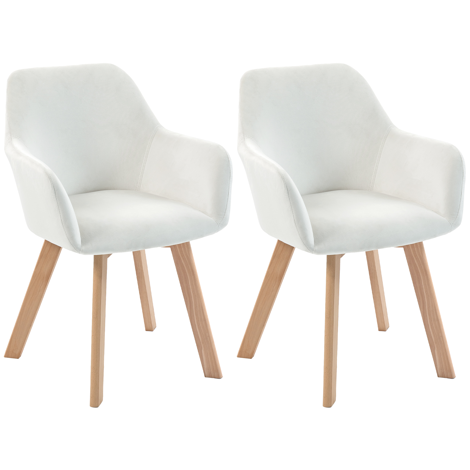 HOMCOM Lot de 2 chaises de salle à manger Fauteuil Assise rembourrée en tissu effet velours Pieds en bois, crème