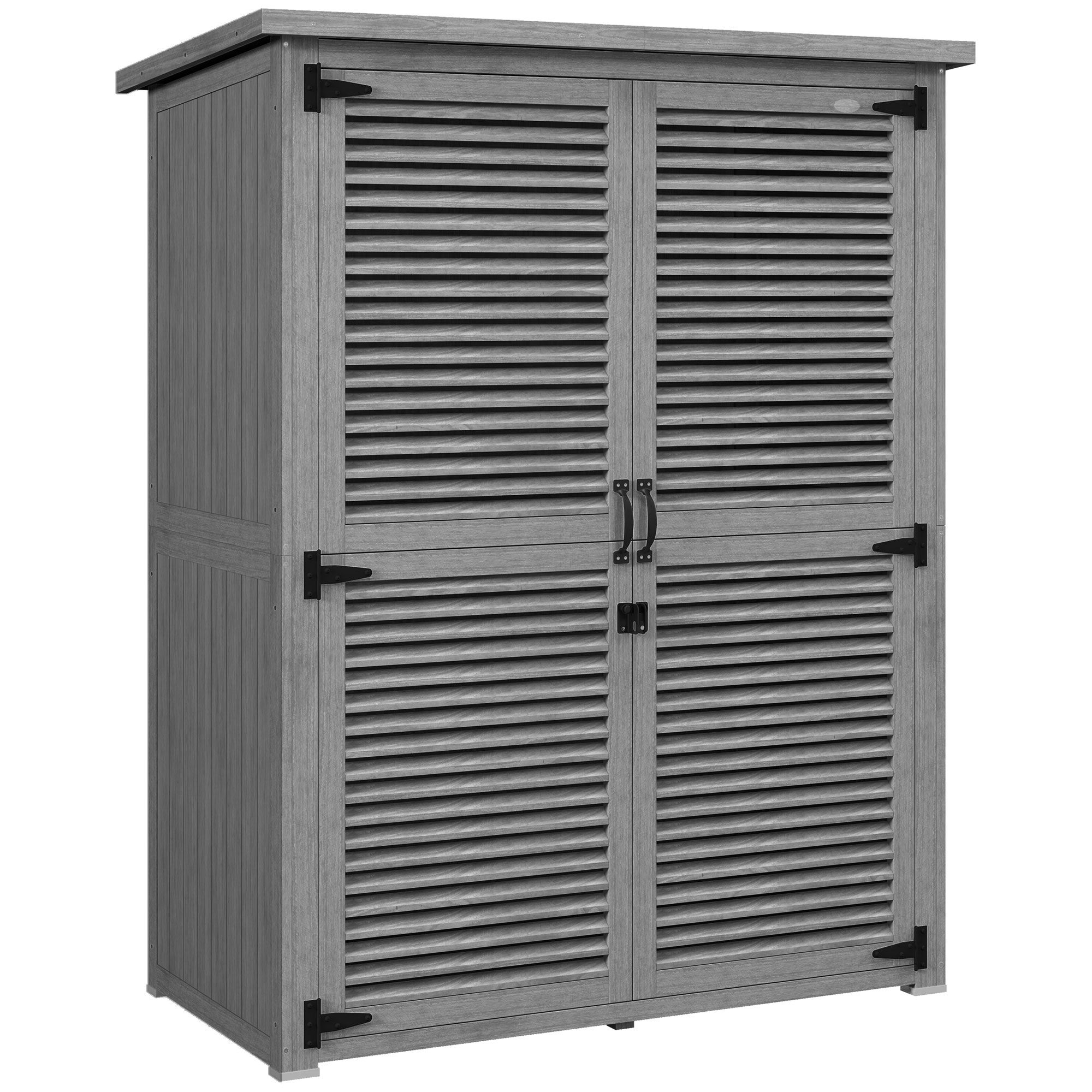 Outsunny Dulap de Grădină 0,83 m² 127x65x168 cm cu 2 Uși tip Oblon 2 Rafturi 2 Mânere și Acoperiș Impermeabil Gri | Aosom Romania