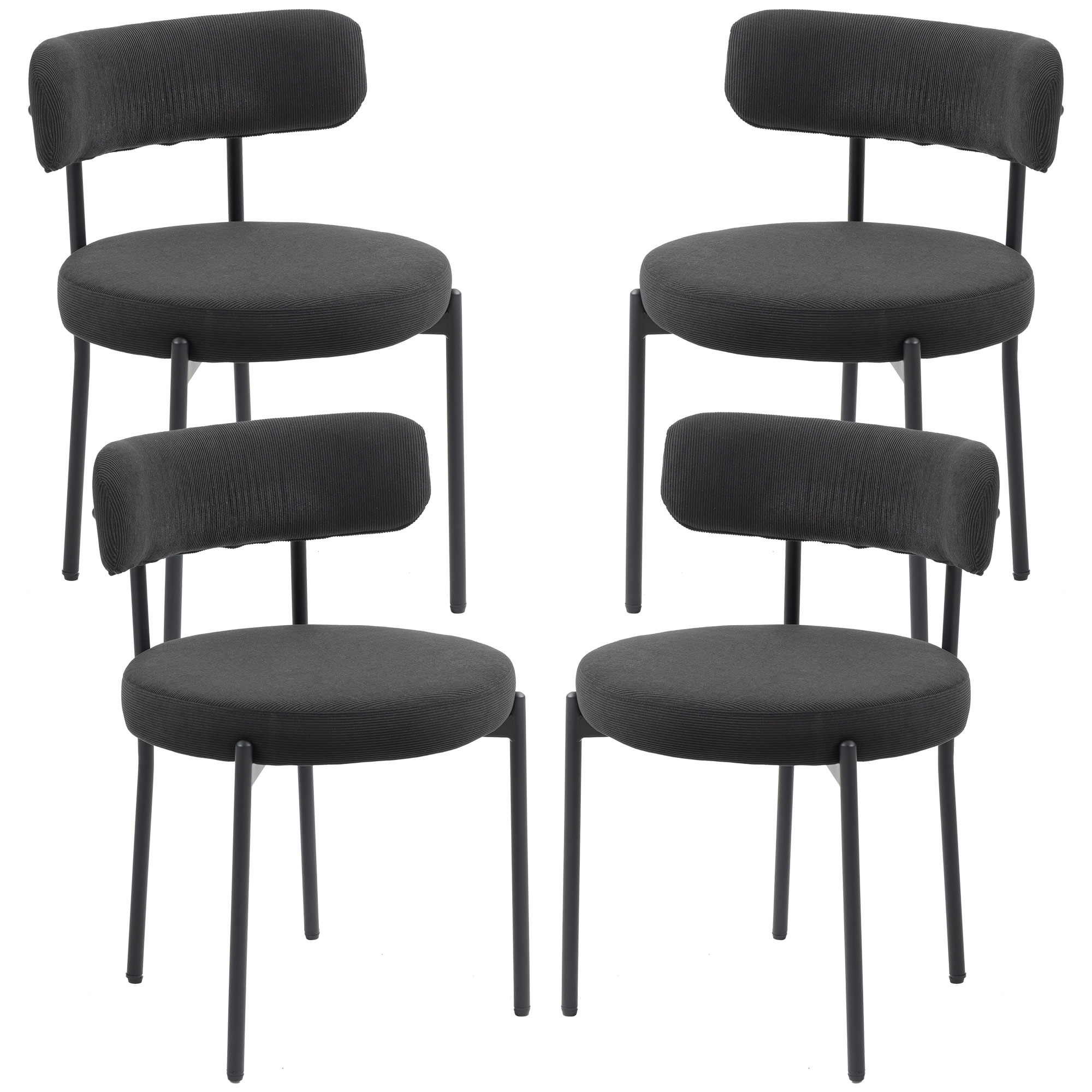HOMCOM Lot de 4 chaises de salle à manger avec dossier en tissu pieds en acier 51 x 51 x 76 cm noir