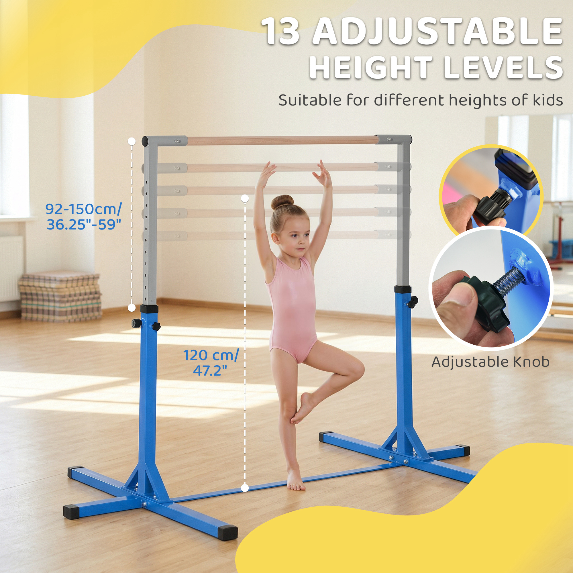 Gymnastiek Bars Kinderen Indoor Horizontale Bar,Gymnastiek Horizontale Bar Kids Training Bars Uitbreidbaar Gymnastiek Blauw