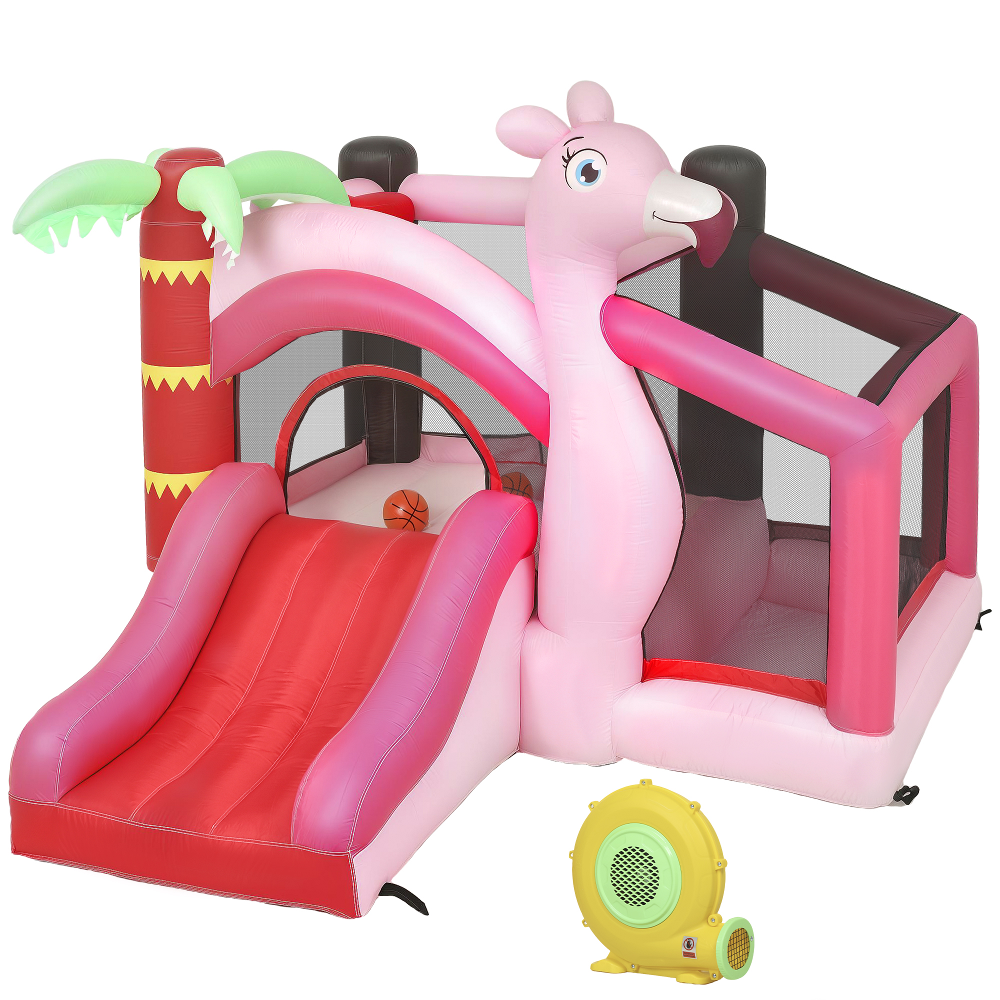 AIYAPLAY Inflatable Bounce House for Kids with Slide, Ball Pit, Basketball Hoop and Blower for Indoor Outdoor Garden, Pink