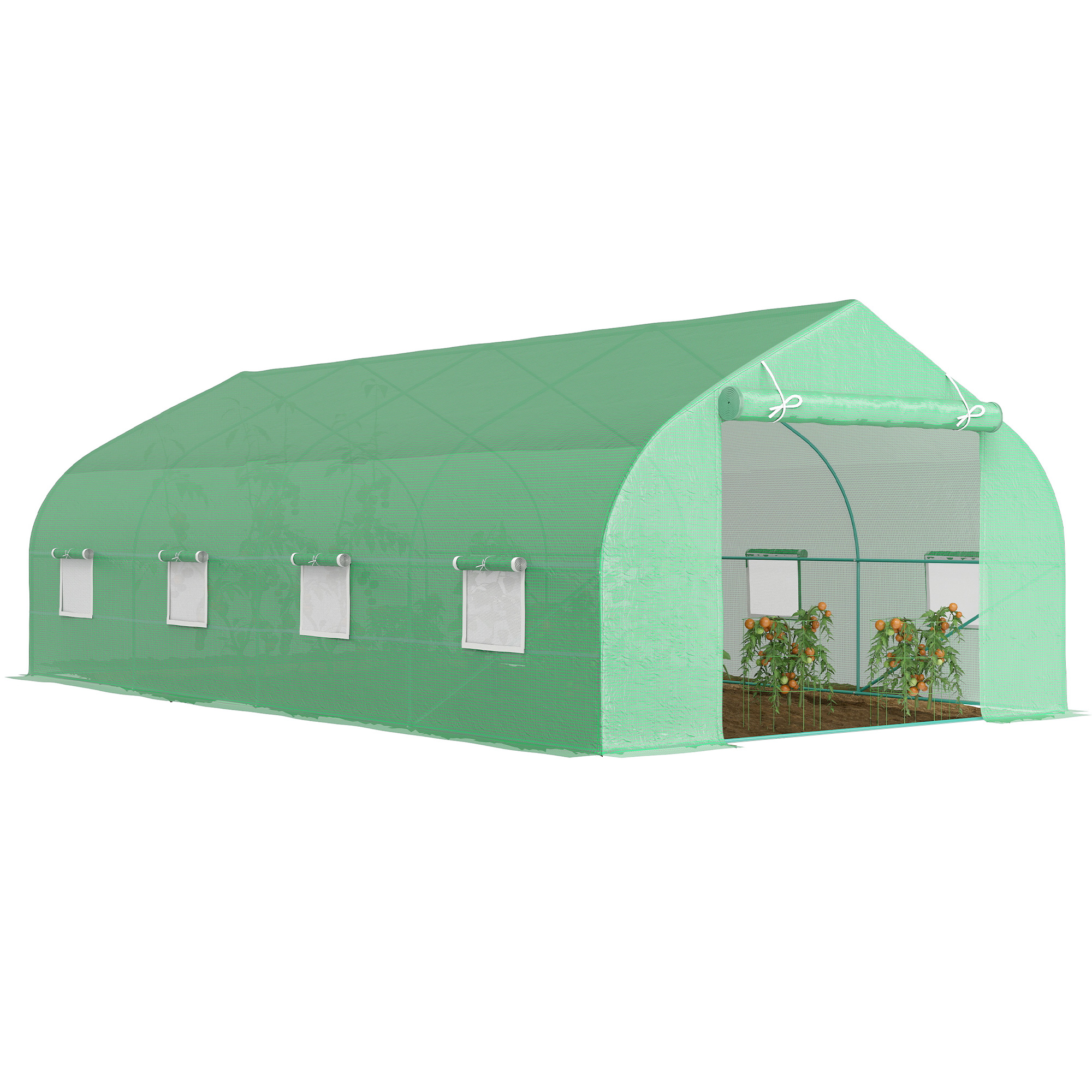 Outsunny Serra da Giardino 6x3x2m con Tetto a Spiovente in PE per Piante, Verde Aosom