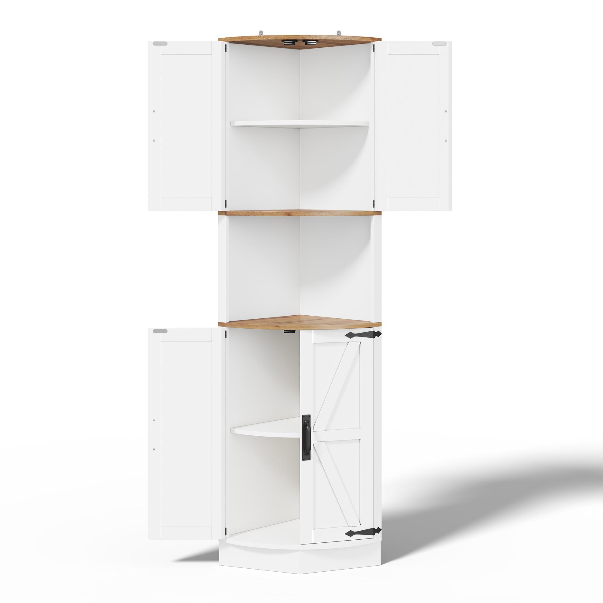 Eckschrank, platzsparend mit 5 Staufächern, Vintage-Küchenschrank, 39,5x39,5x180 cm, Weiß