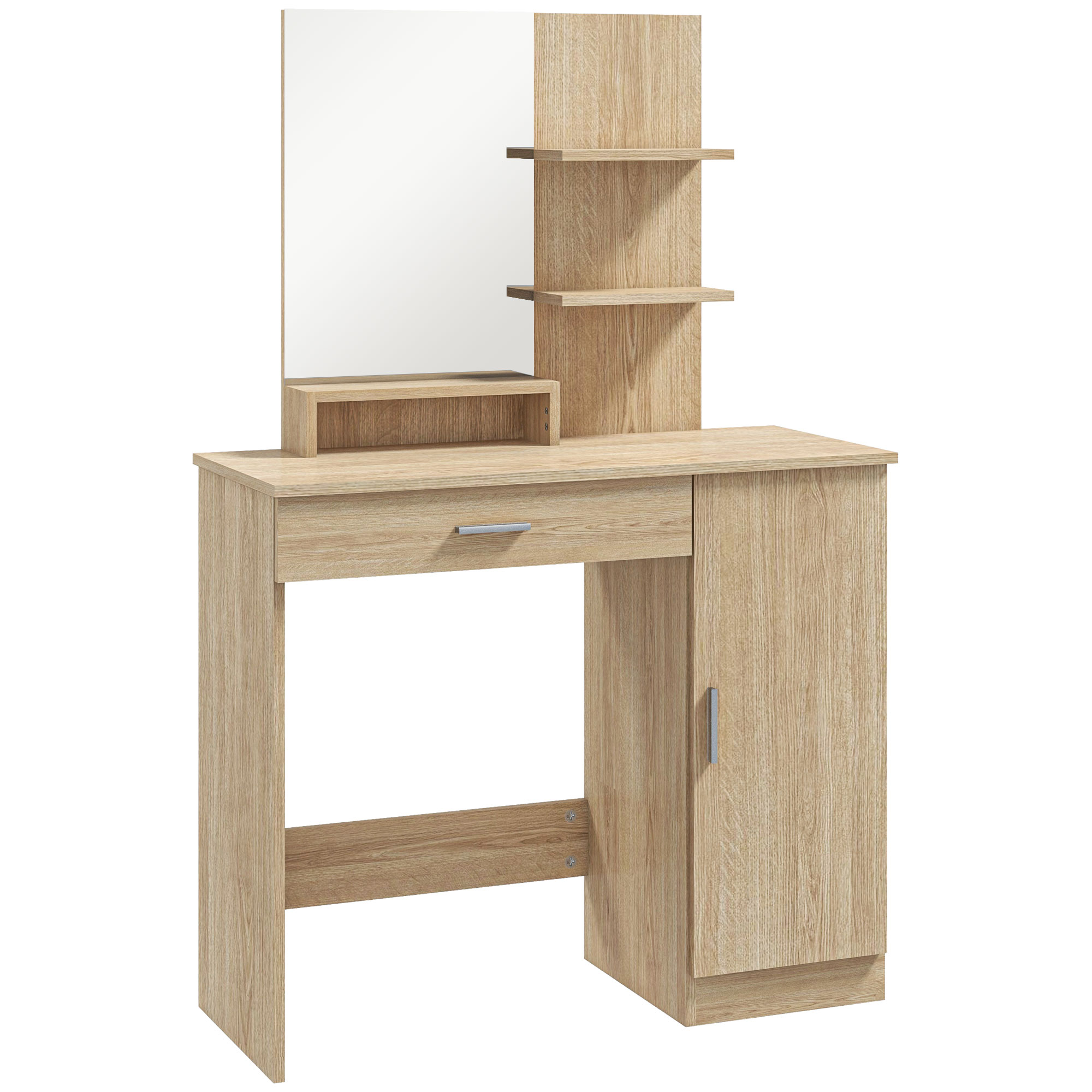 HOMCOM Tavolo per Trucco Acero con Armadietto Cassetto e Specchio