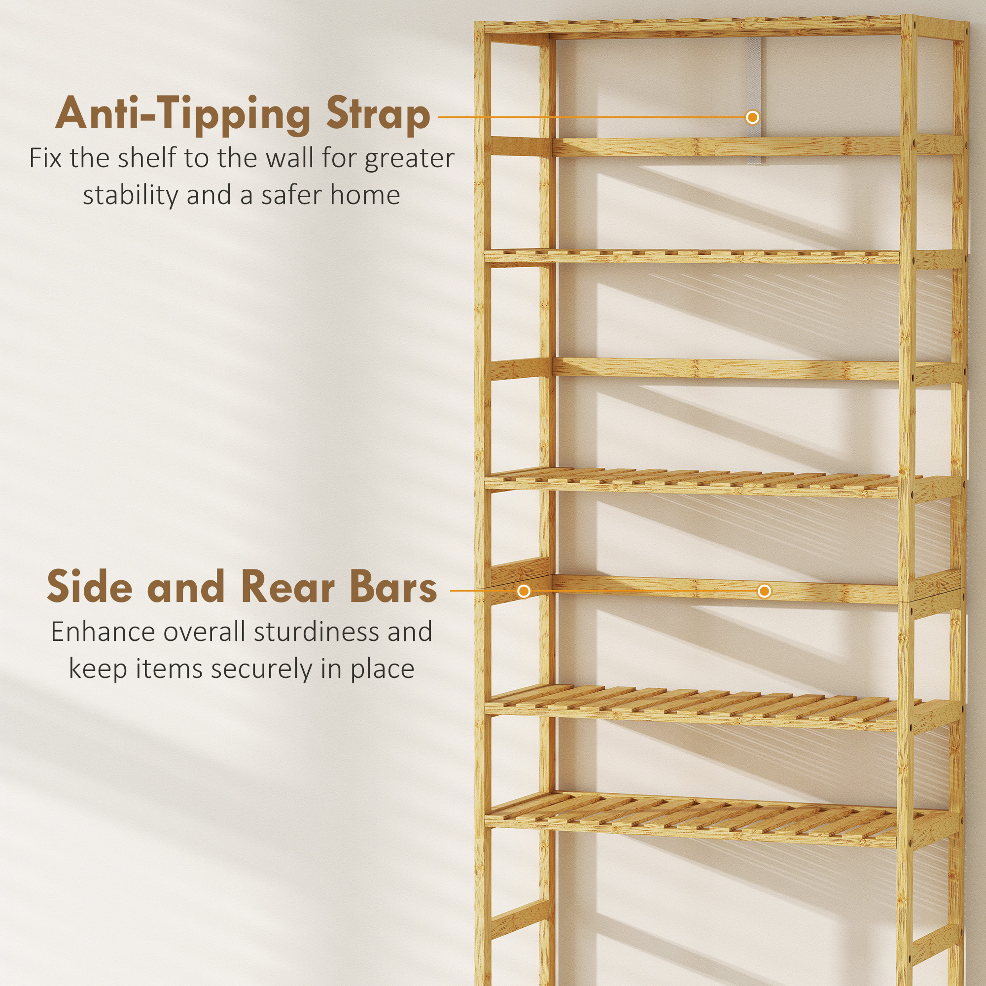  Raft din Lemn de Bambus cu 6 Niveluri si Polite Reglabile, 60x26x161 cm, Lemn Natural [5]