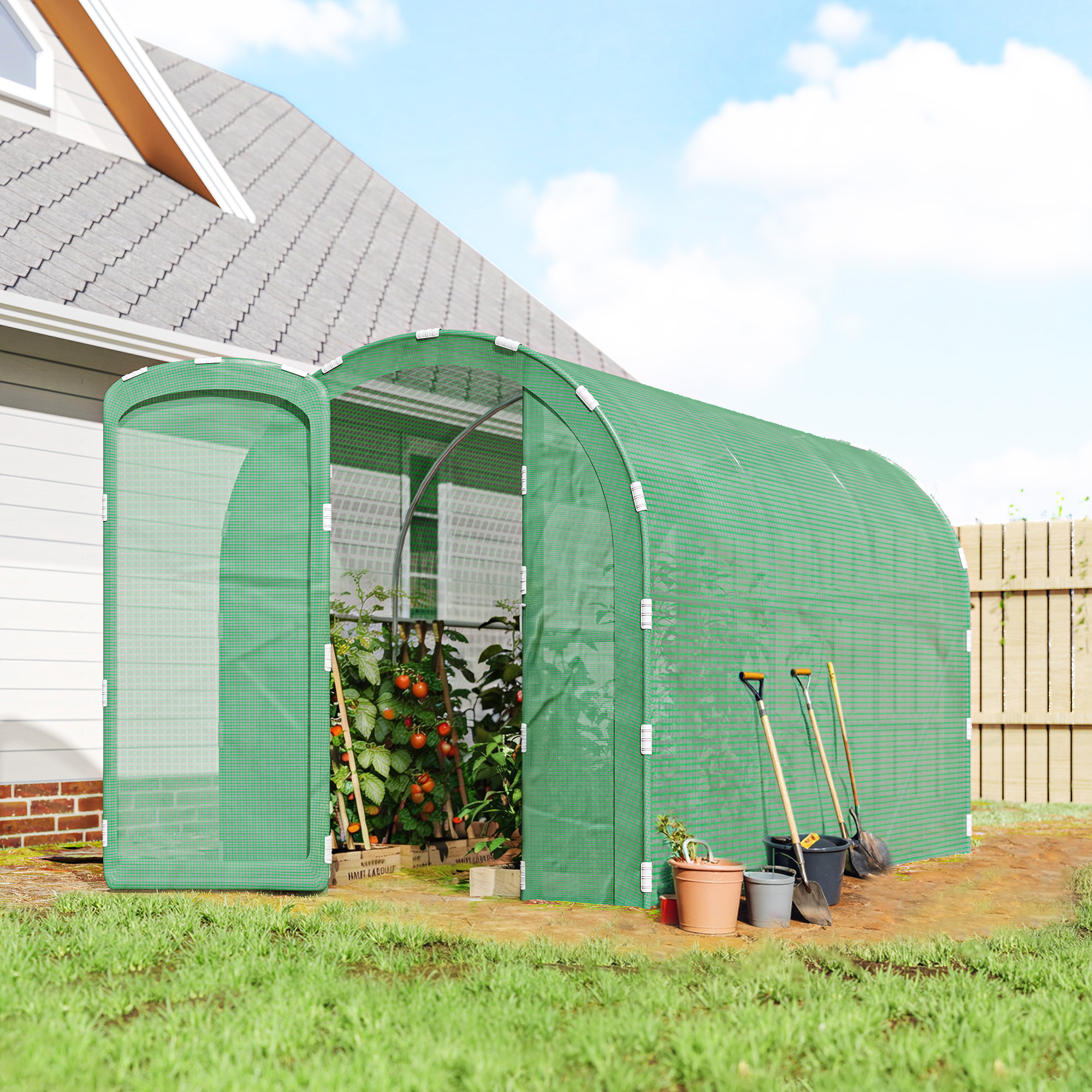 Outsunny 3x2x2m Walk-In Polytunnel Greenhouse with Hinged Door, Heavy-Duty Galvanised Steel Frame & Tear-Resistant PE Cover, Green   Aosom UK