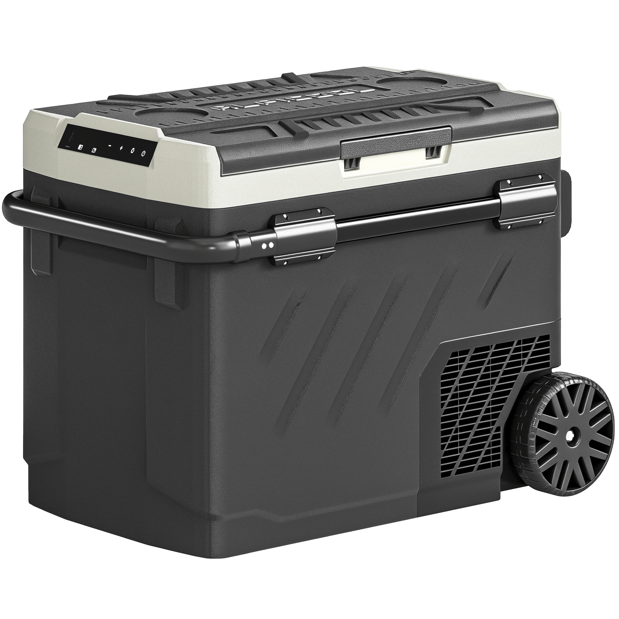 Outsunny Tragbarer Auto-Kühlschrank 49L mit Doppelzone und Kompressor, stoßfester Elektrokühlschrank, APP-Steuerung, Griff, Räder, 12V/240V, -20°C bis 20°C, für Camping LKW Boot Wohnmobil   Aosom