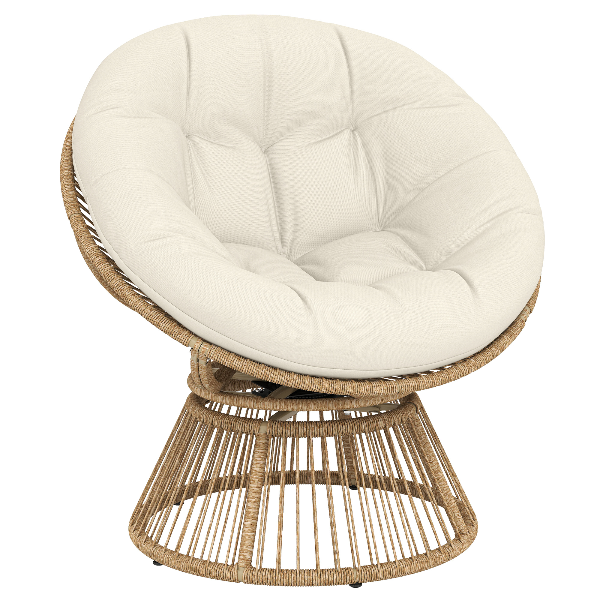 Outsunny Papasansessel 360° drehbar Korbsessel mit Kissen Stahlrahmen runder Rattansessel Loungesessel aus Polyrattan Drehsessel für Wohnzimmer Leseecke Lounge Cremeweiß Aosom