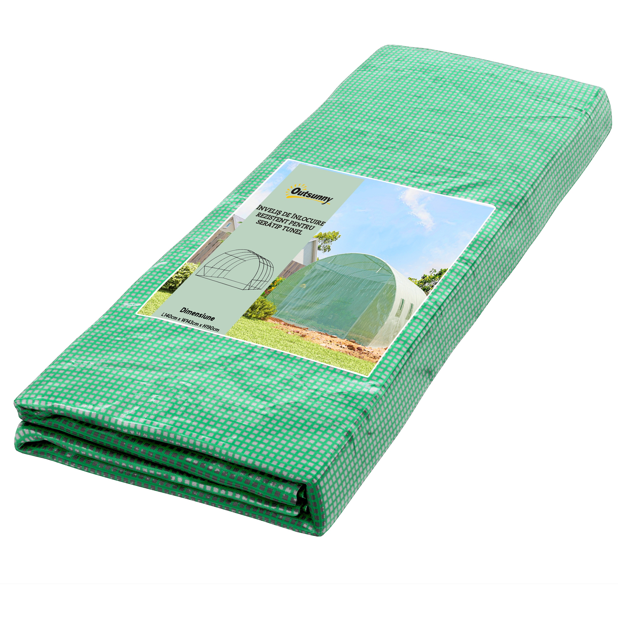 Outsunny Pokrowiec zastępczy do szklarni, odporny na warunki atmosferyczne, 400 cm x 300 cm x 200 cm, Transparent, Zielony | Aosom PL