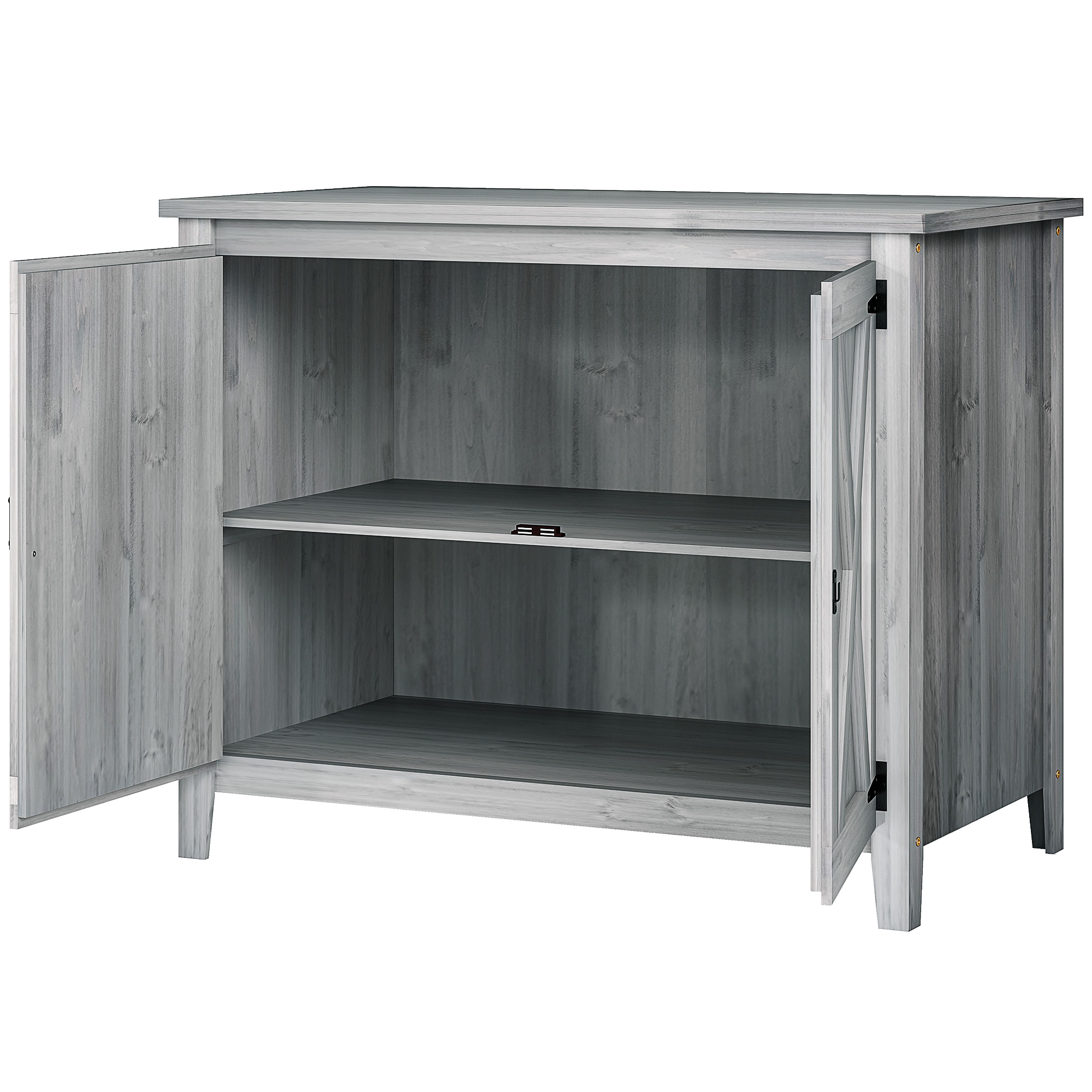 Outsunny Armoire de jardin en bois, placard de jardin en bois avec étagères et double portes, 110 x 60 x 88,5 cm, gris clair
