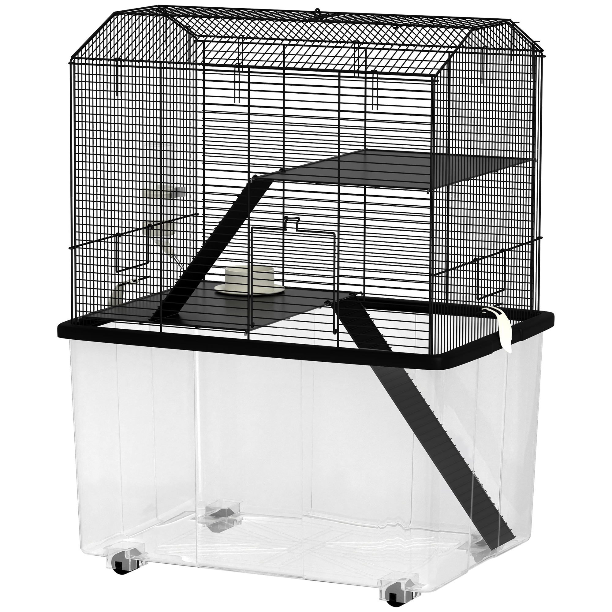 Comparer les prix de PawHut Cage hamster cage rongeur 3 étages avec roulettes plate-forme et échelle en fil d'acier 57 x 43 x 74 cm noir