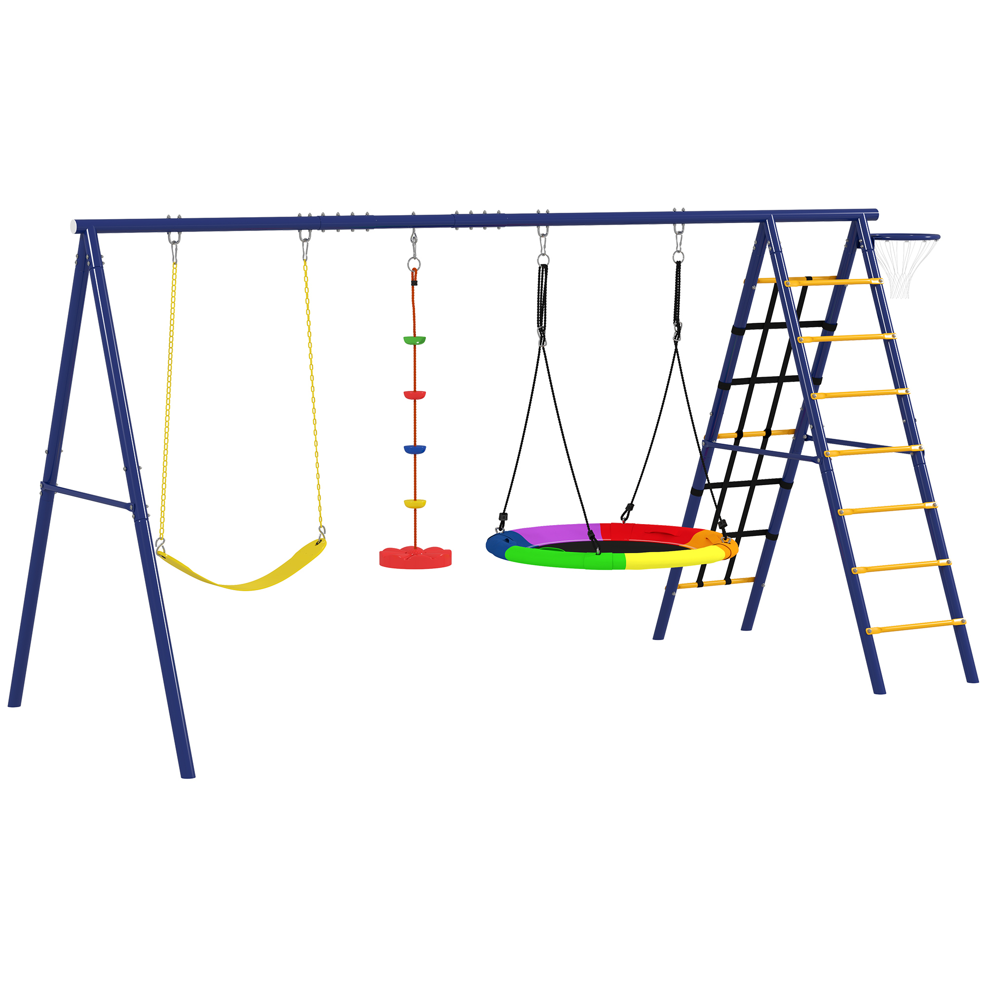 AIYAPLAY Conjunto de Columpios 6 en 1 para Niños con Nido Escalera Red para Escalar Canasta 350x183x200 cm Multicolor