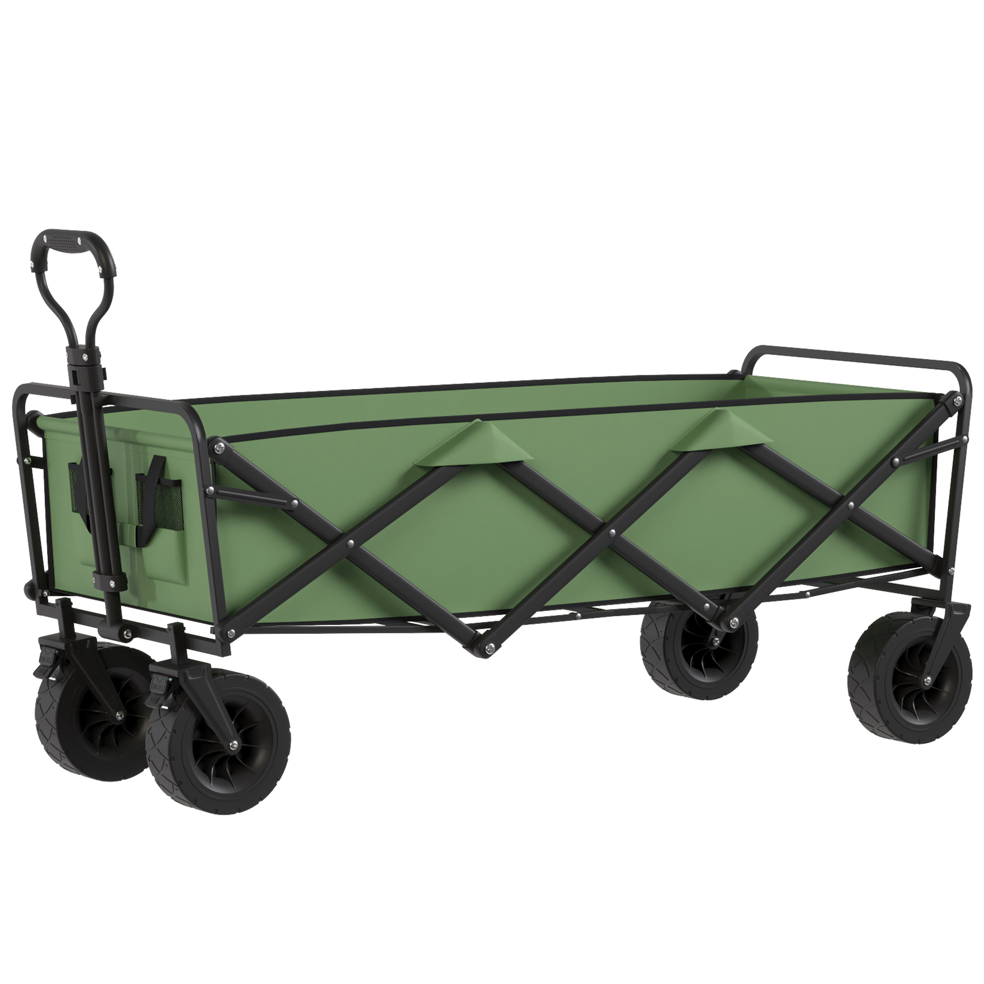 Outsunny Chariot de Jardin Pliable 130L avec Roues, Remorque Robuste avec Freins, Poignée Réglable, vert