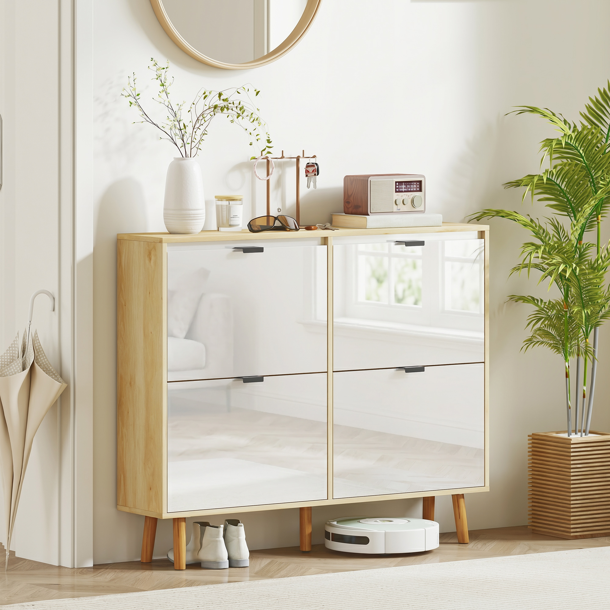  Dulap Slim Modern pentru Pantofi cu 4 Sertare Rabatabile, Capacitate 20 Perechi de Pantofi, 105x24x92.5 cm, Alb [7]