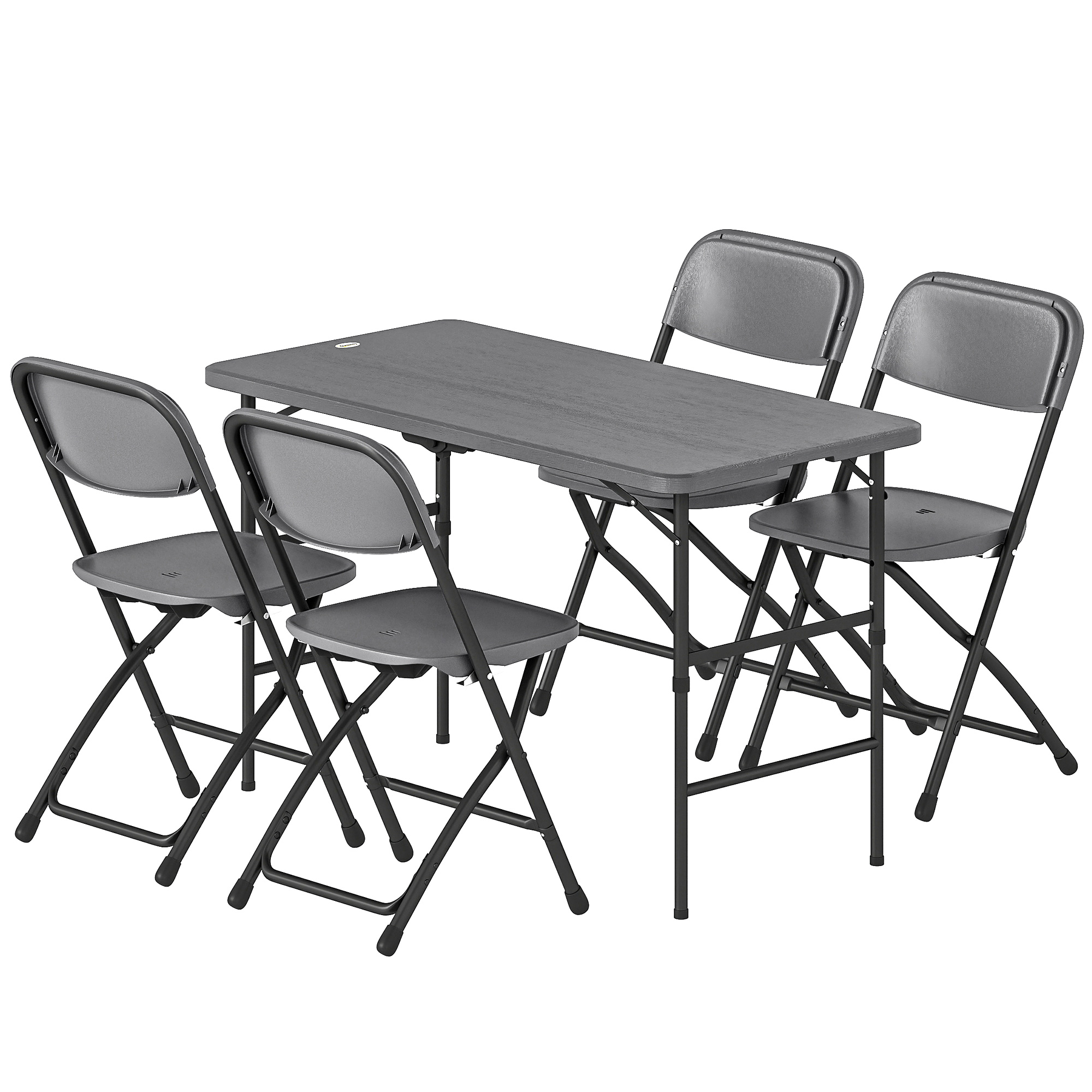 Outsunny Salon de jardin extérieur table de jardin extérieure avec 4 chaises pliables table réglable en hauteur 118 cm gris foncé