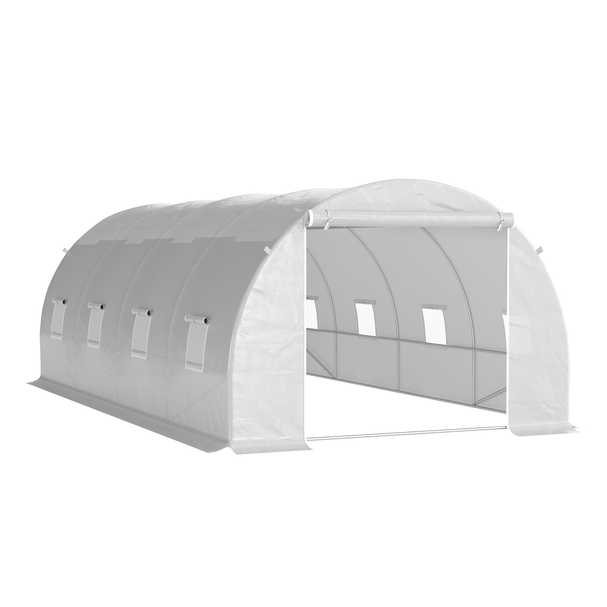 Outsunny Invernadero de Túnel Grande 6x3x2 m Marco Metálico Galvanizado Cubierta PE Invernadero con Puerta y Ventanas Enrollables | Aosom España
