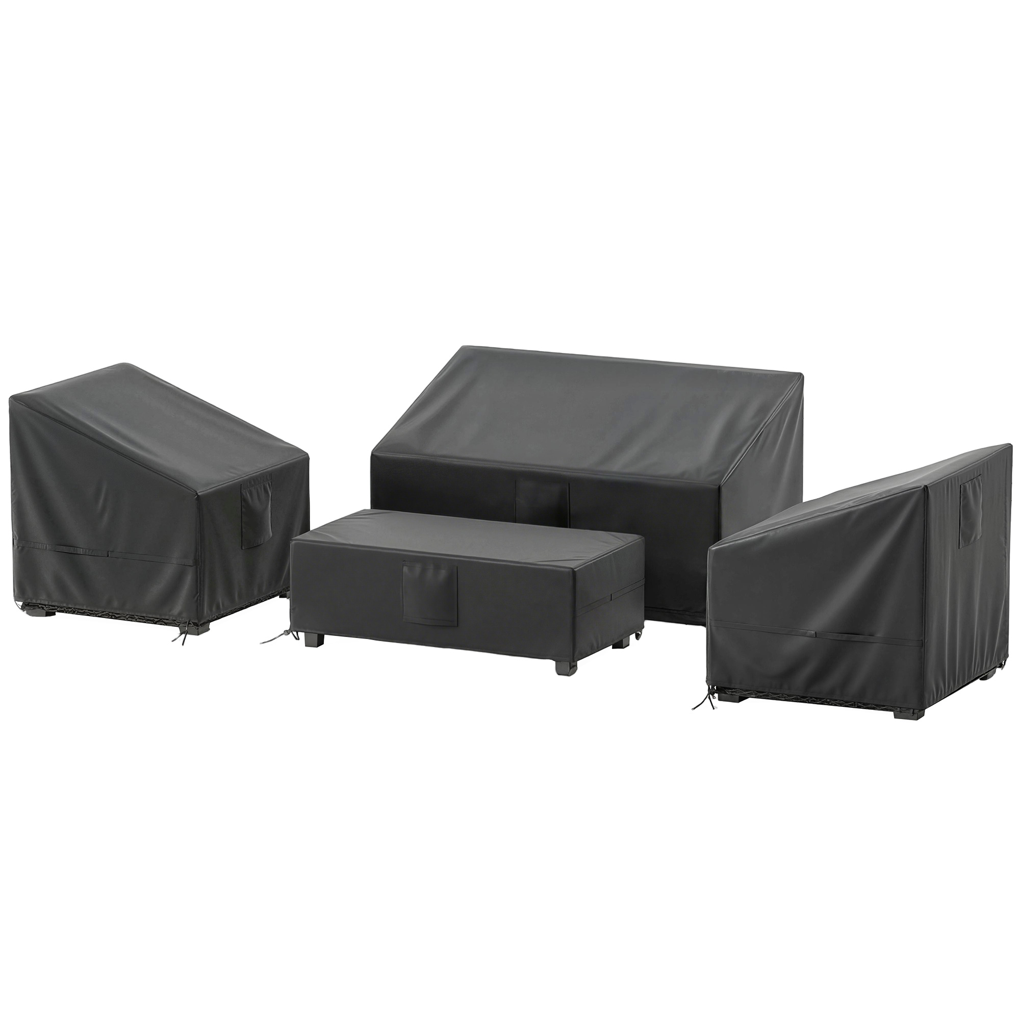 Outsunny Ensemble de 4 Housses Salon de Jardin Imperméables 420D Tissu Oxford, 6 Évents et Sac de Rangement, 142x80x77cm, Noir