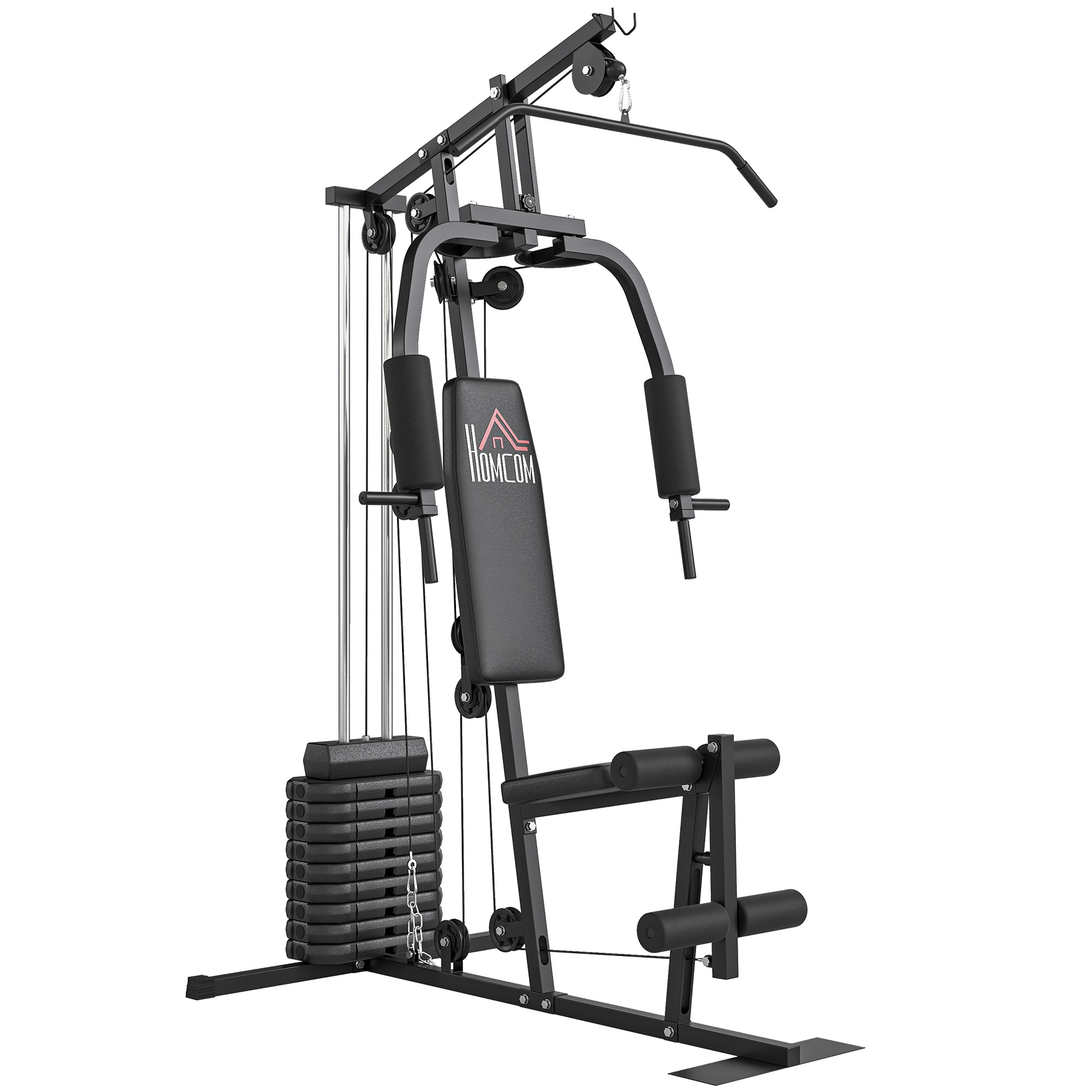 HOMCOM Station de musculation fitness avec 9 blocs de poids de 5 kg, 45kg au total, entraînement complet - 200 x 135 x 103 cm