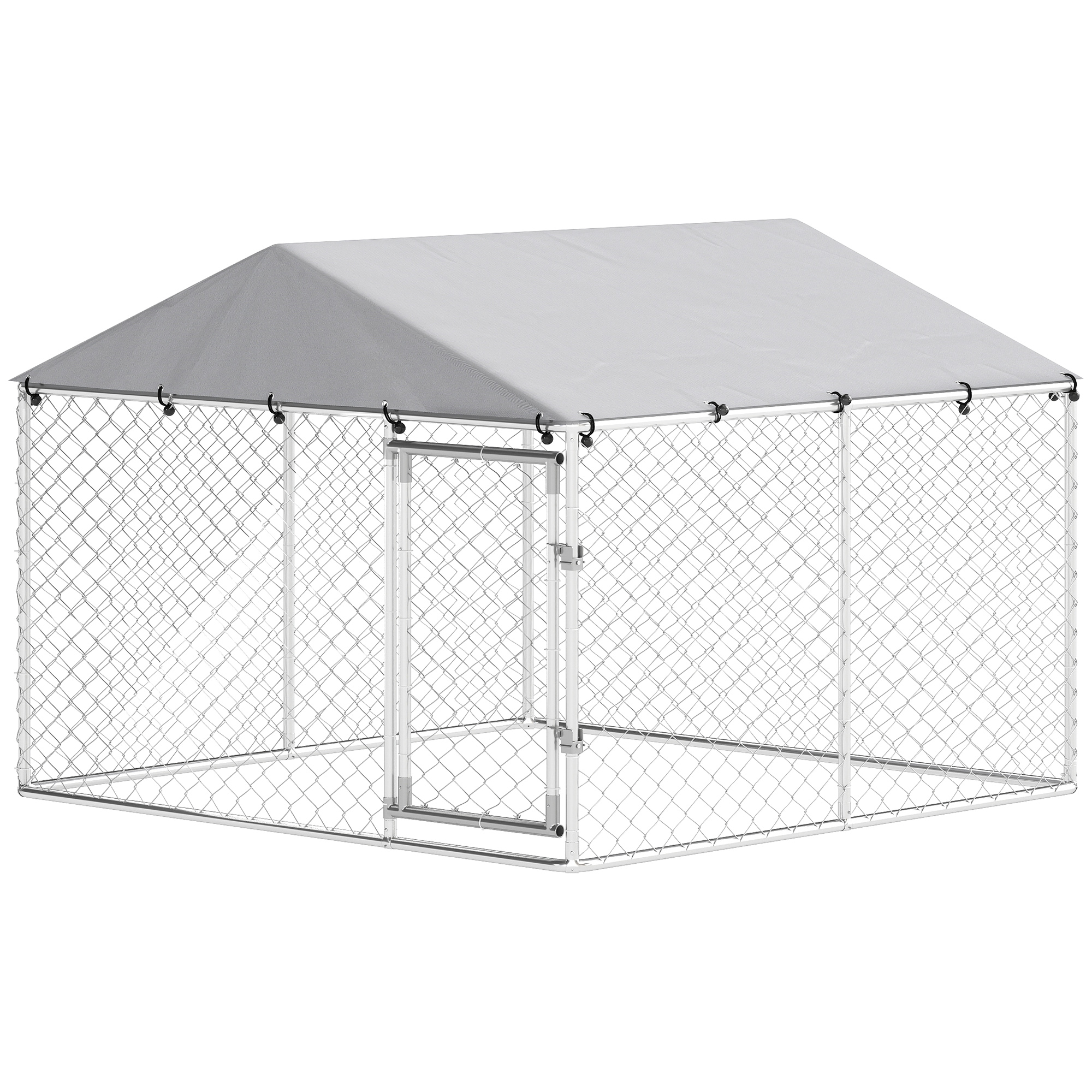 PawHut Enclos pour Chiens d'Extérieur en Acier Galvanisé avec Toit en PE, Anti-UV, Imperméable, Double Fermeture, Argent