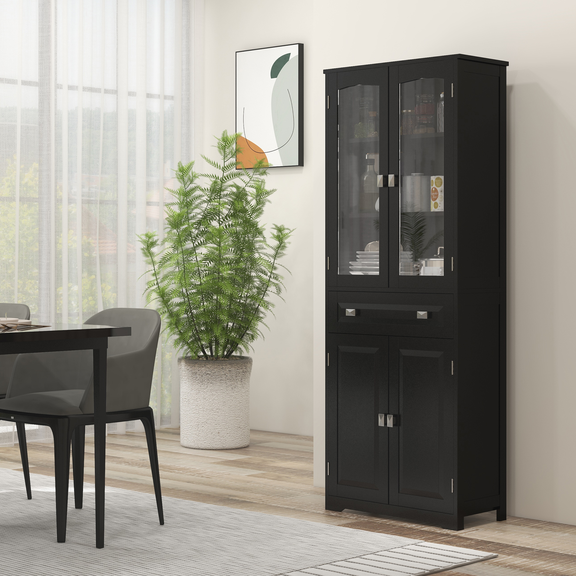 Armoire De Cuisine Buffet Cuisine Vaisselier Meuble De Rangement Avec 2 Niches 2 Placards Avec 4 Portes Dont 2 Portes Vitrees Etagere Reglable 78877900