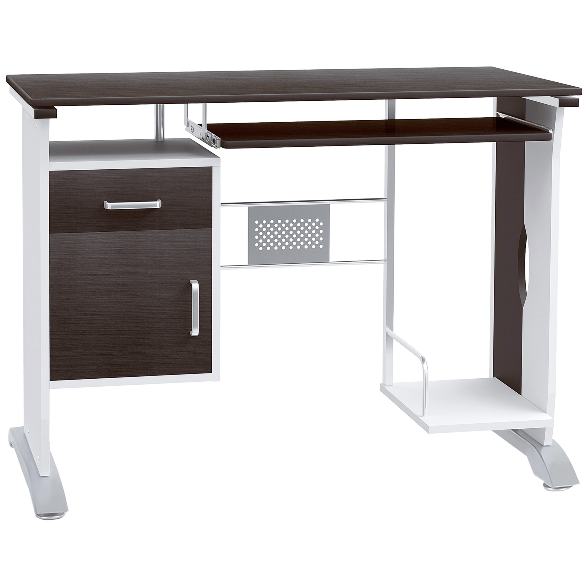 HOMCOM Schreibtisch mit Schubladen Computertisch 100x52x75cm Anti-Rutsch Metall MDF in Schwarznuss und Silber für Büro und Homeoffice Aosom.de