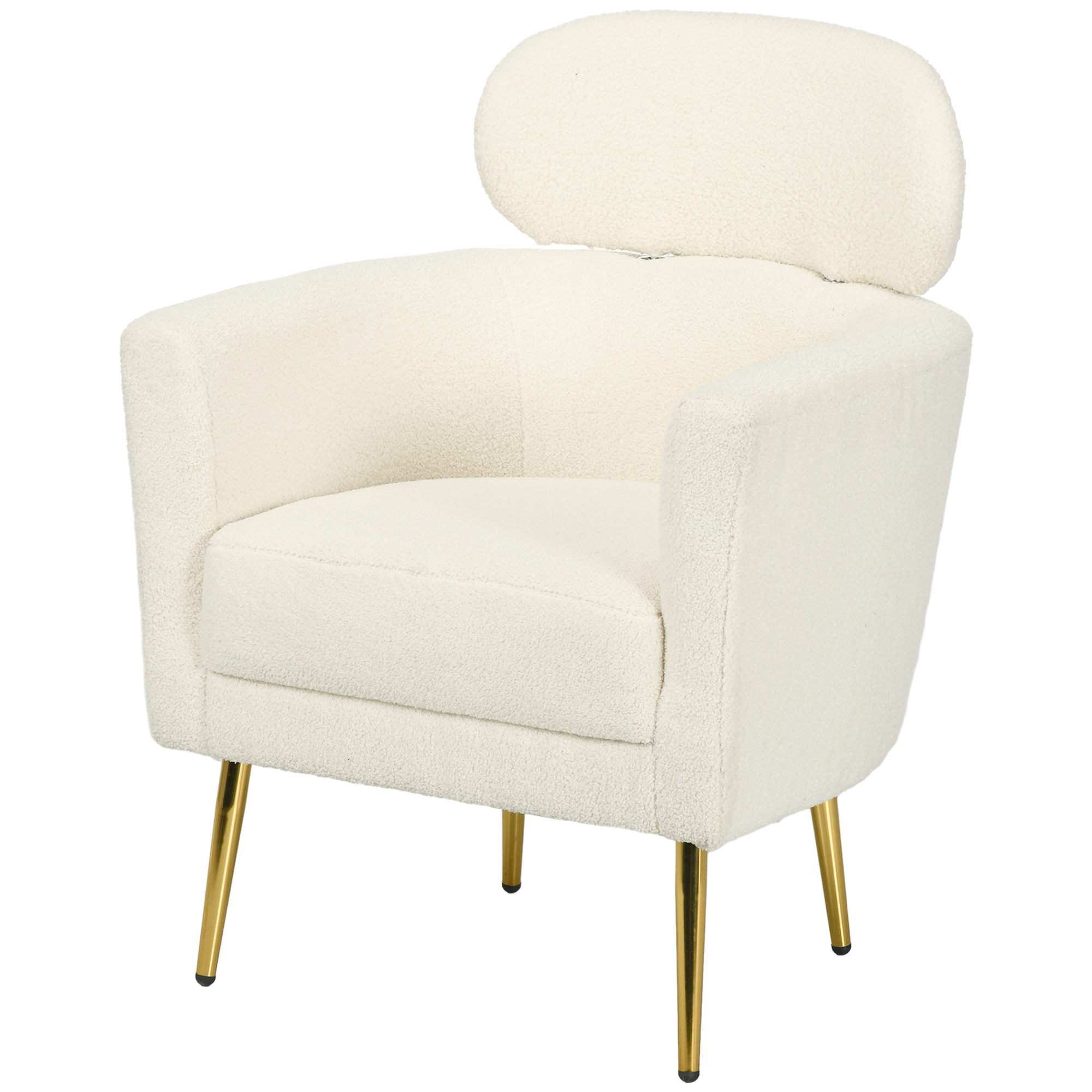 HOMCOM Fauteuil salon avec appuie-tête amovible, fauteuil crapaud en peluche teddy, pieds en métal, 71 x 65 x 90 cm, crème