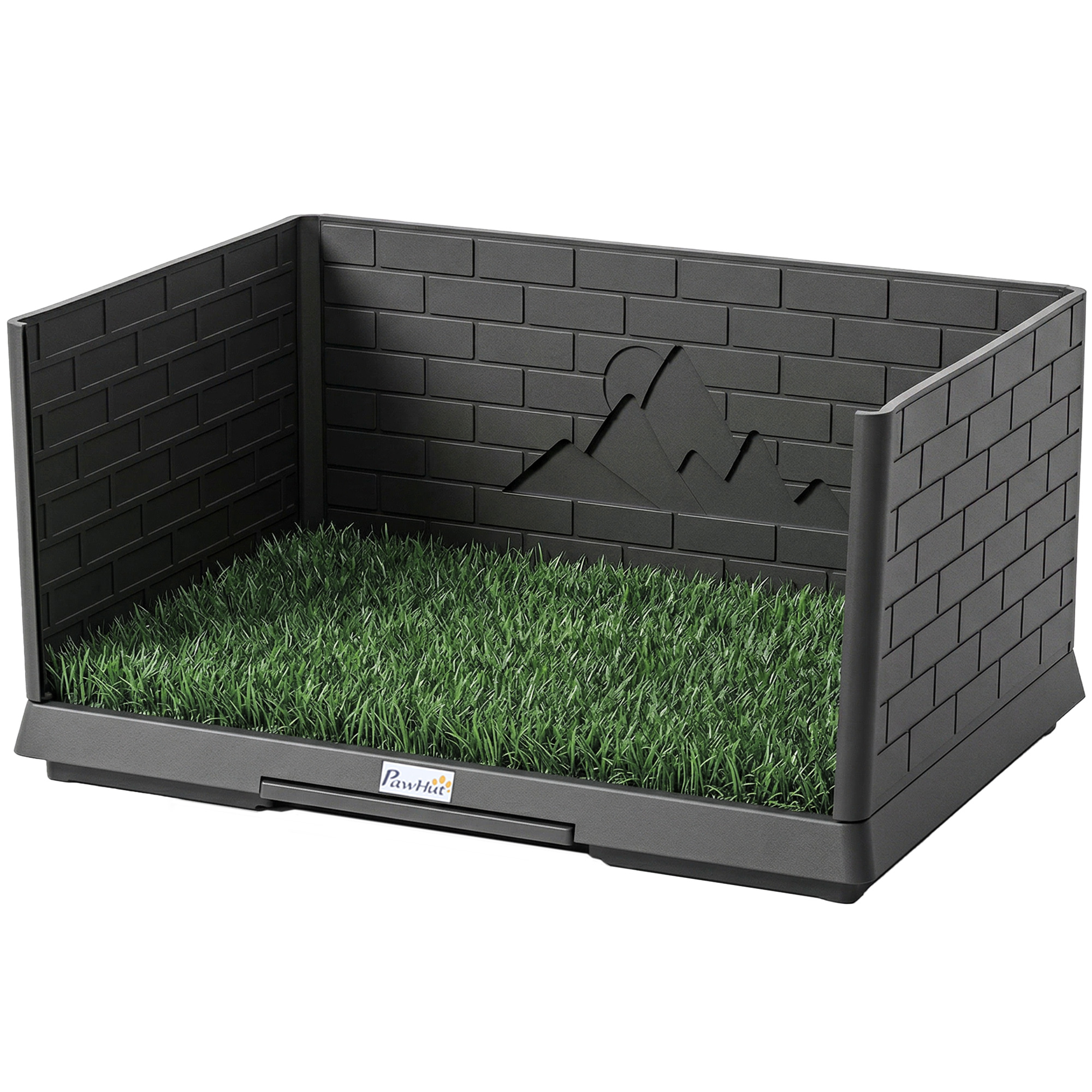 Comparer les prix de PawHut Toilette pour Chien avec Gazon Artificiel, Parois Hautes et Plateau Coulissant, Système de Drainage, 75x51x36,5cm, Noir
