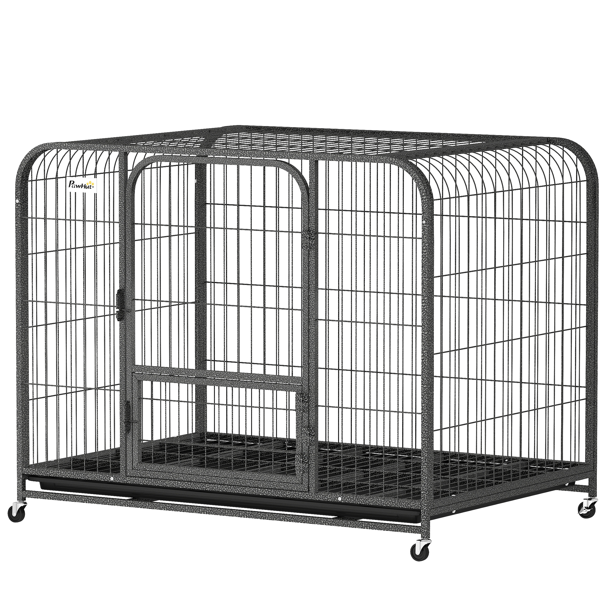 PawHut Cage pour Chiens en Acier avec Roulettes, 3 Portes, Plateau Amovible et Fermeture Sécurisée, Noir