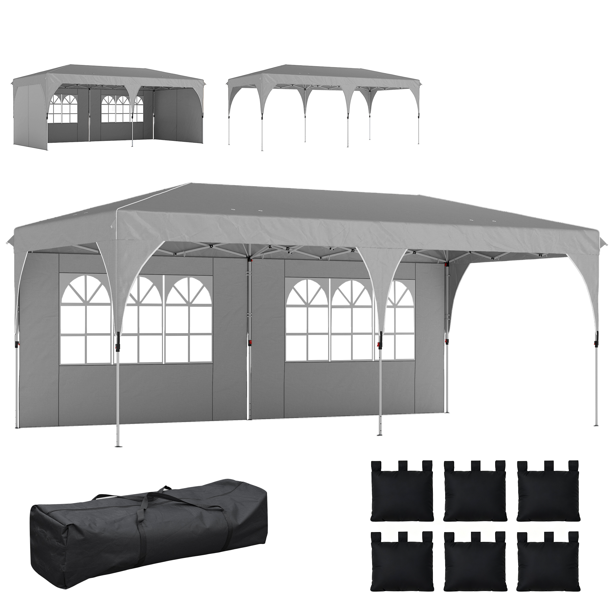 Outsunny Tonnelle de jardin 3 x 6 m pop up tente pliante réglable en hauteur imperméable protection UV50+ gris
