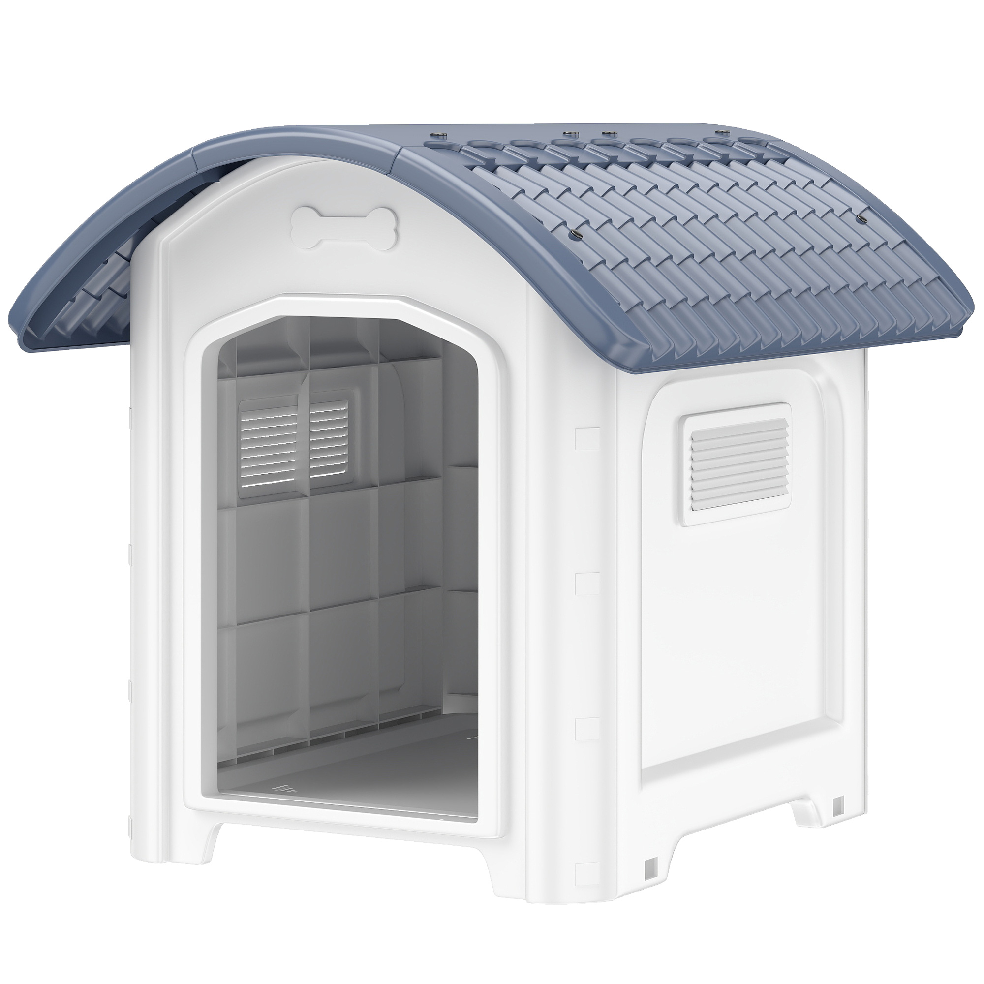 PawHut Niche pour Chien Extérieur, Maison pour Chien en Plastique avec Sol Surélevé et Amovible, Toit Imperméable, Gris