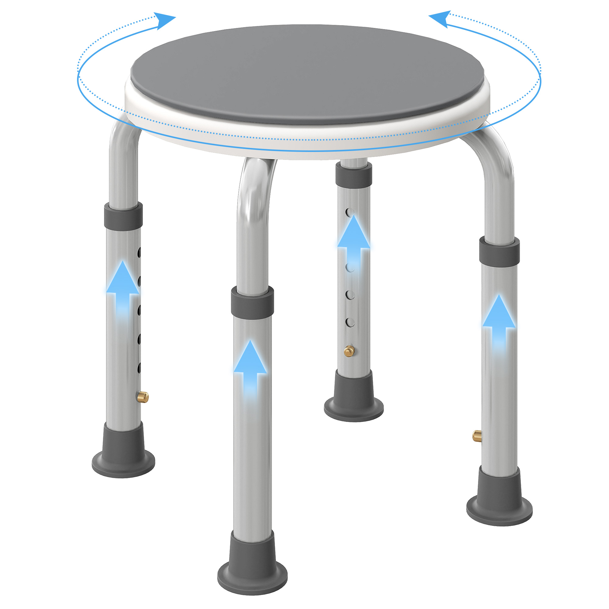 HOMCOM Tabouret de douche siège de douche antidérapant tabouret de bain hauteur réglable pivotant à 360° en aluminium