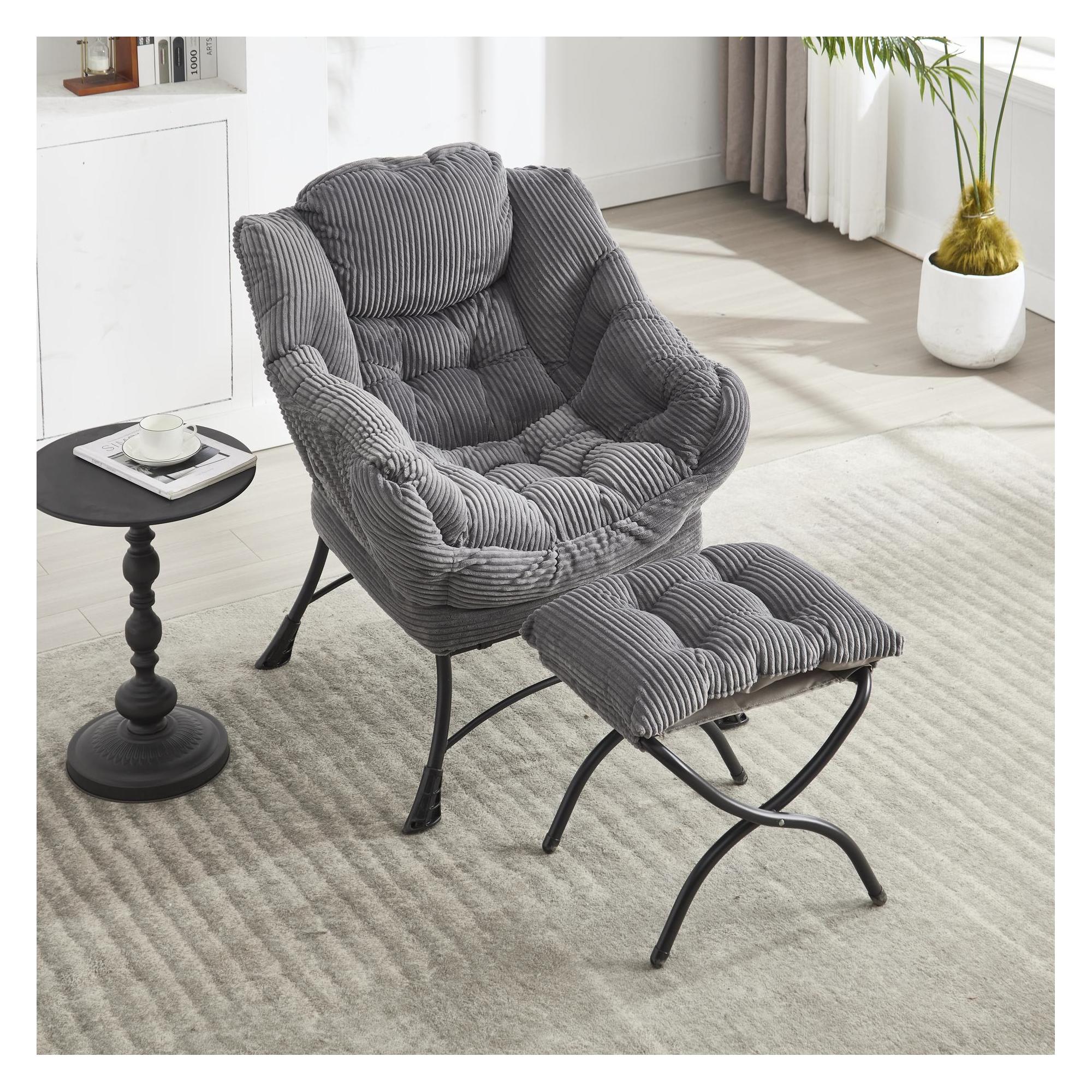 Loungefauteuil met hocker, grijs | Aosom Netherlands