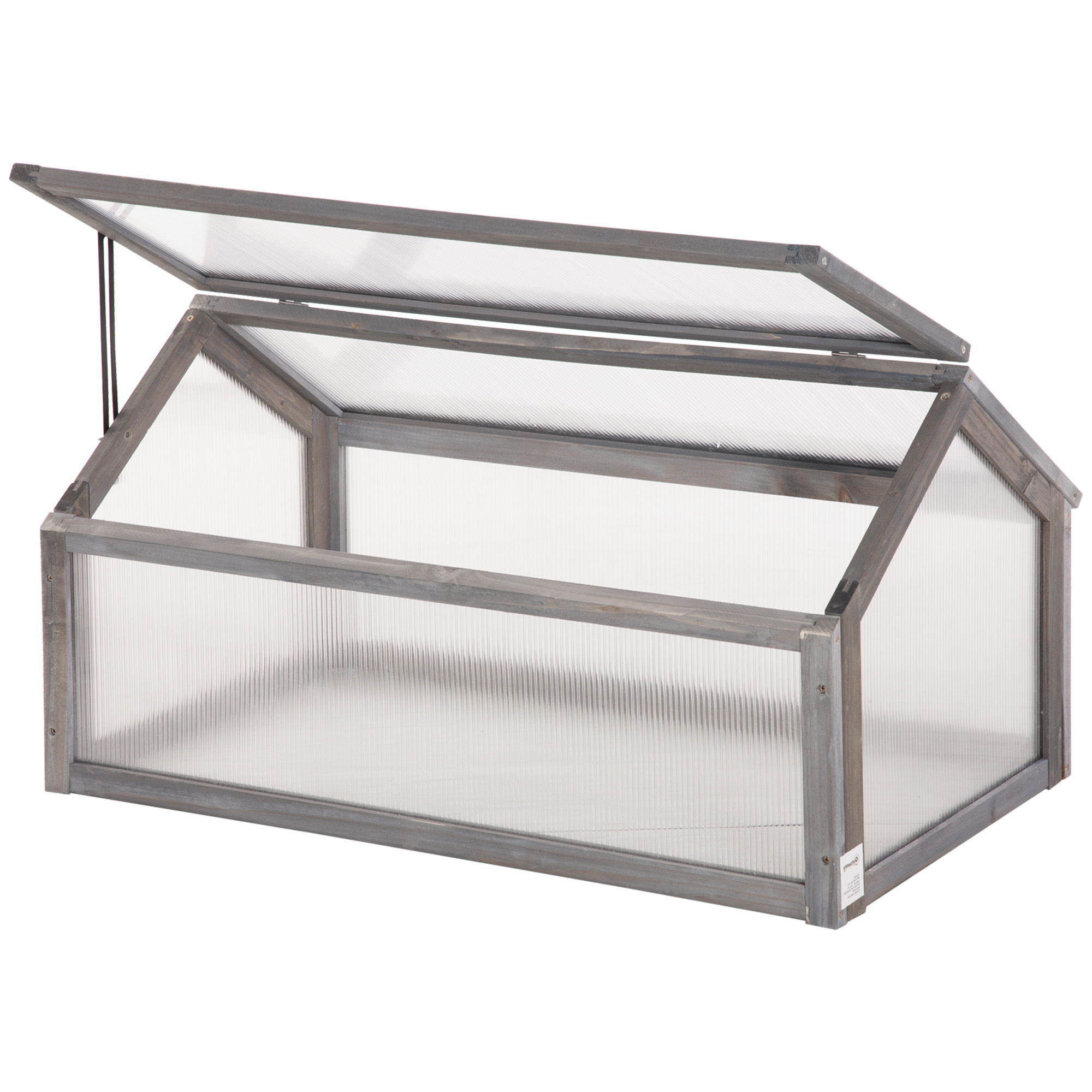 Outsunny Mini Szklarnia, Kompaktowy Domek dla Roślin z Drewna, Płyty Polikarbonatowe, Otwierany Dach, 90Dł x 52Szer x 49,5Wys cm, Szary