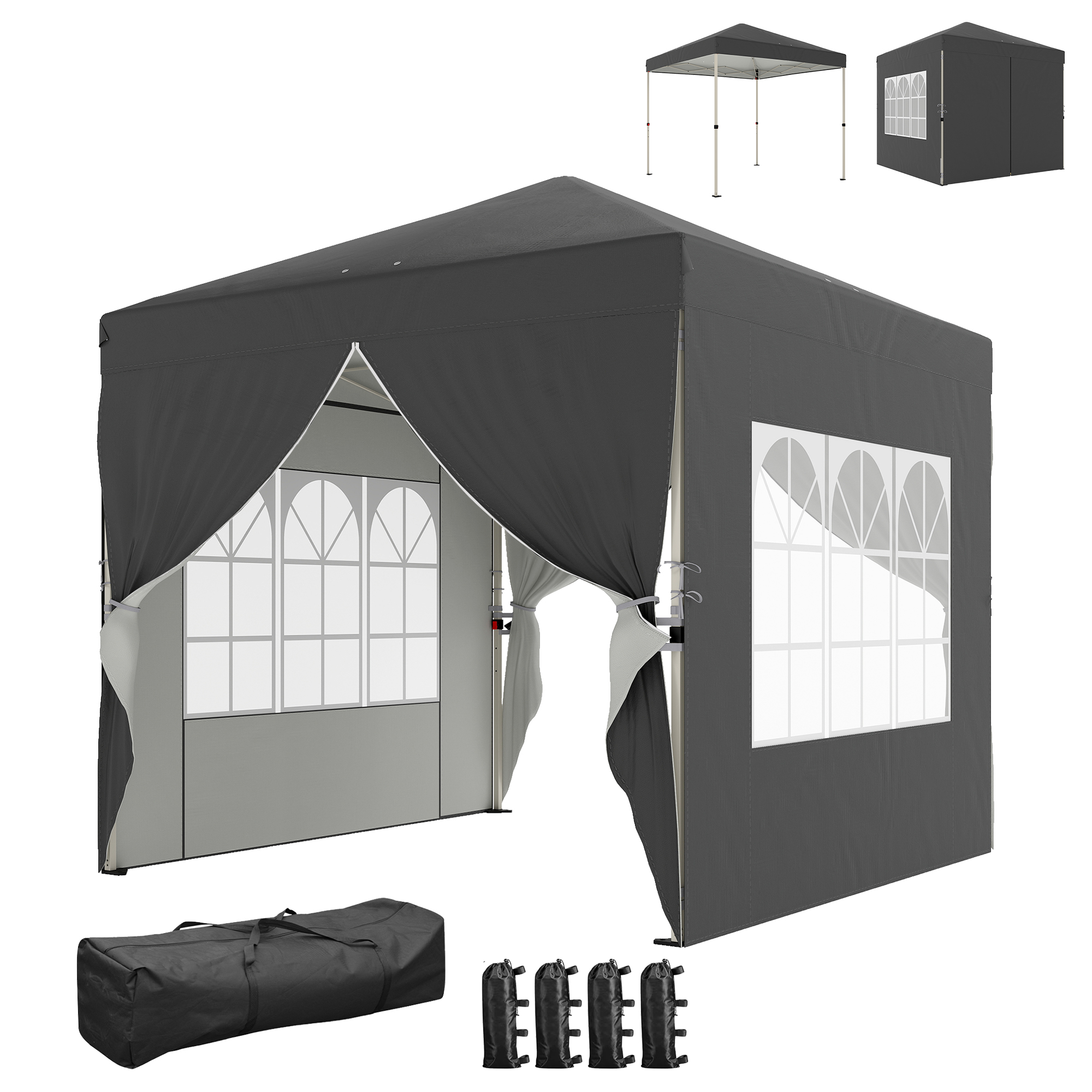 Outsunny Tonnelle de jardin 2,5 x 2,5 m pop up tonnelle pliante réglable en hauteur protection UV50+ montage facile gris foncé