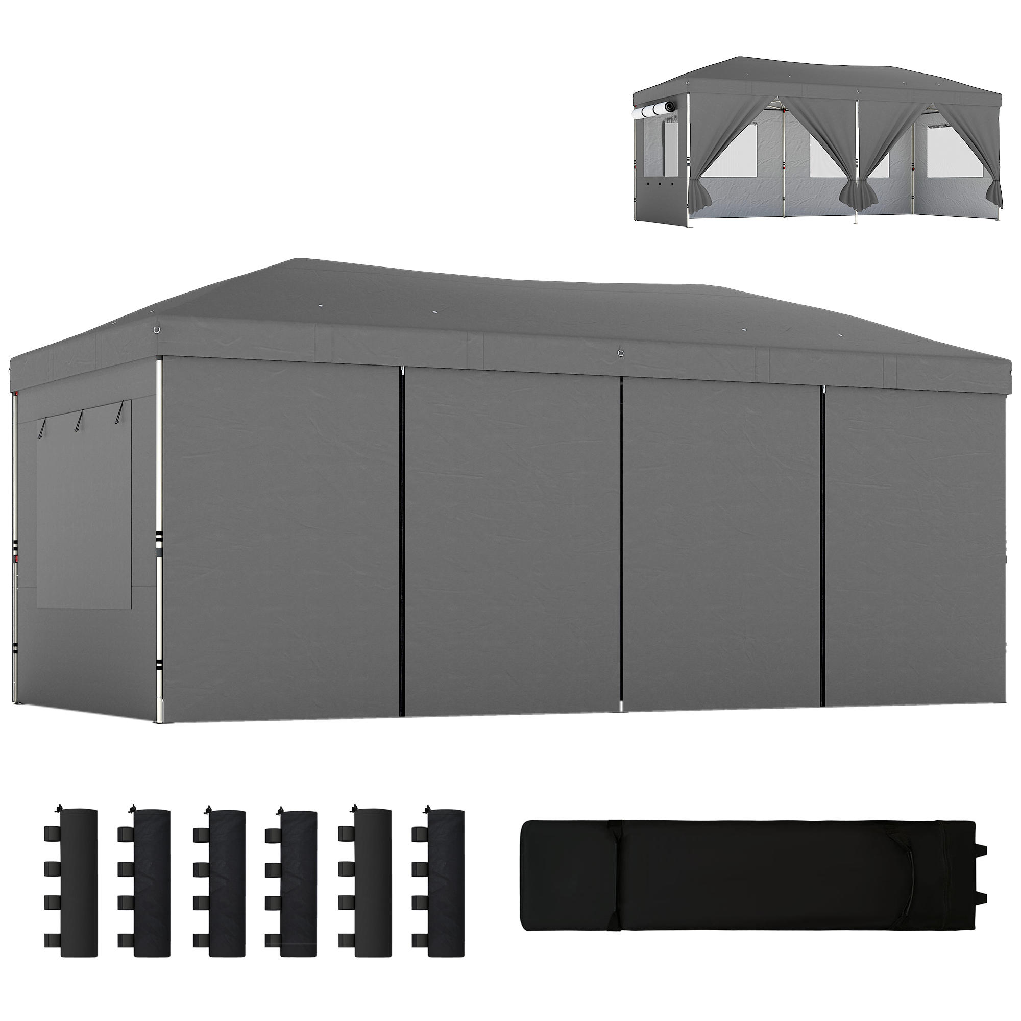 Outsunny Tonnelle de jardin 3 x 6 m pop up tonnelle pliante réglable en hauteur protection UV50+ montage facile gris foncé