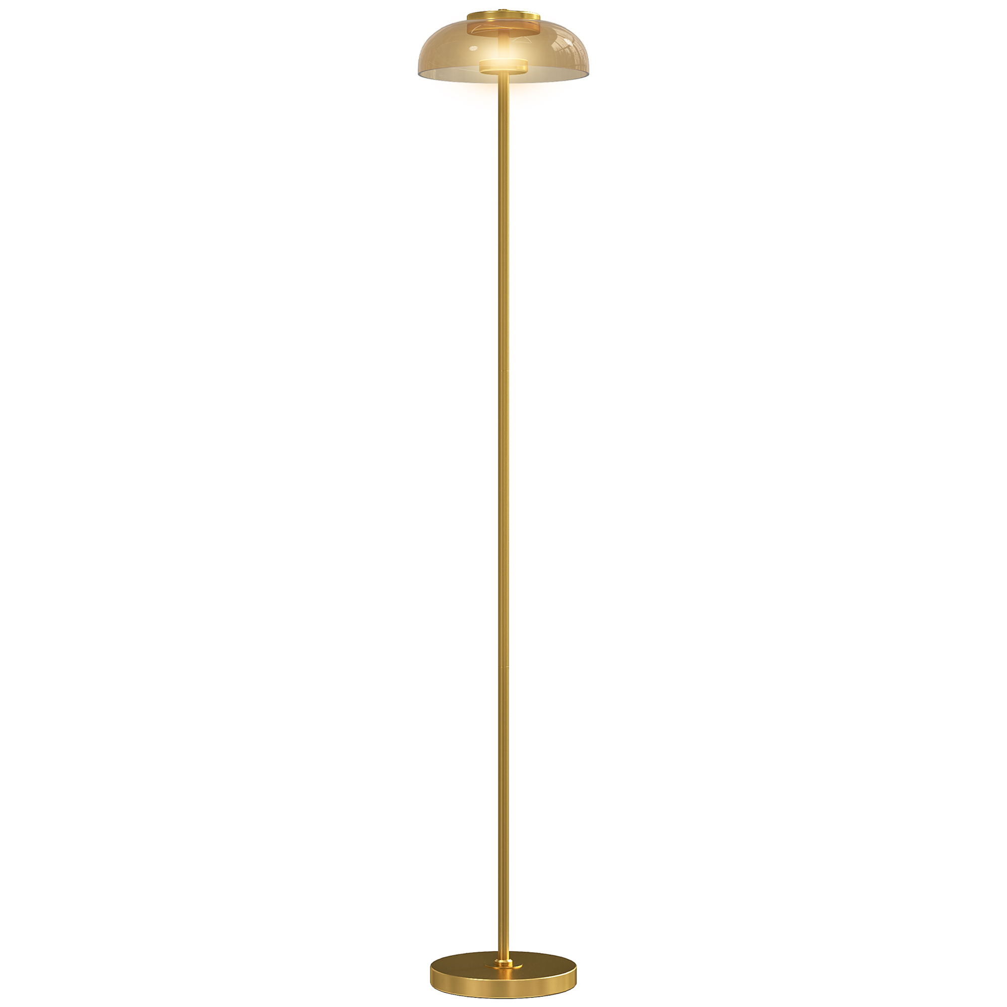 HOMCOM Lampadaire sur pied de salon, lampe salon LED avec lumière chaude 3000 K et interrupteur à pied, Ø25x134cm, ton laiton