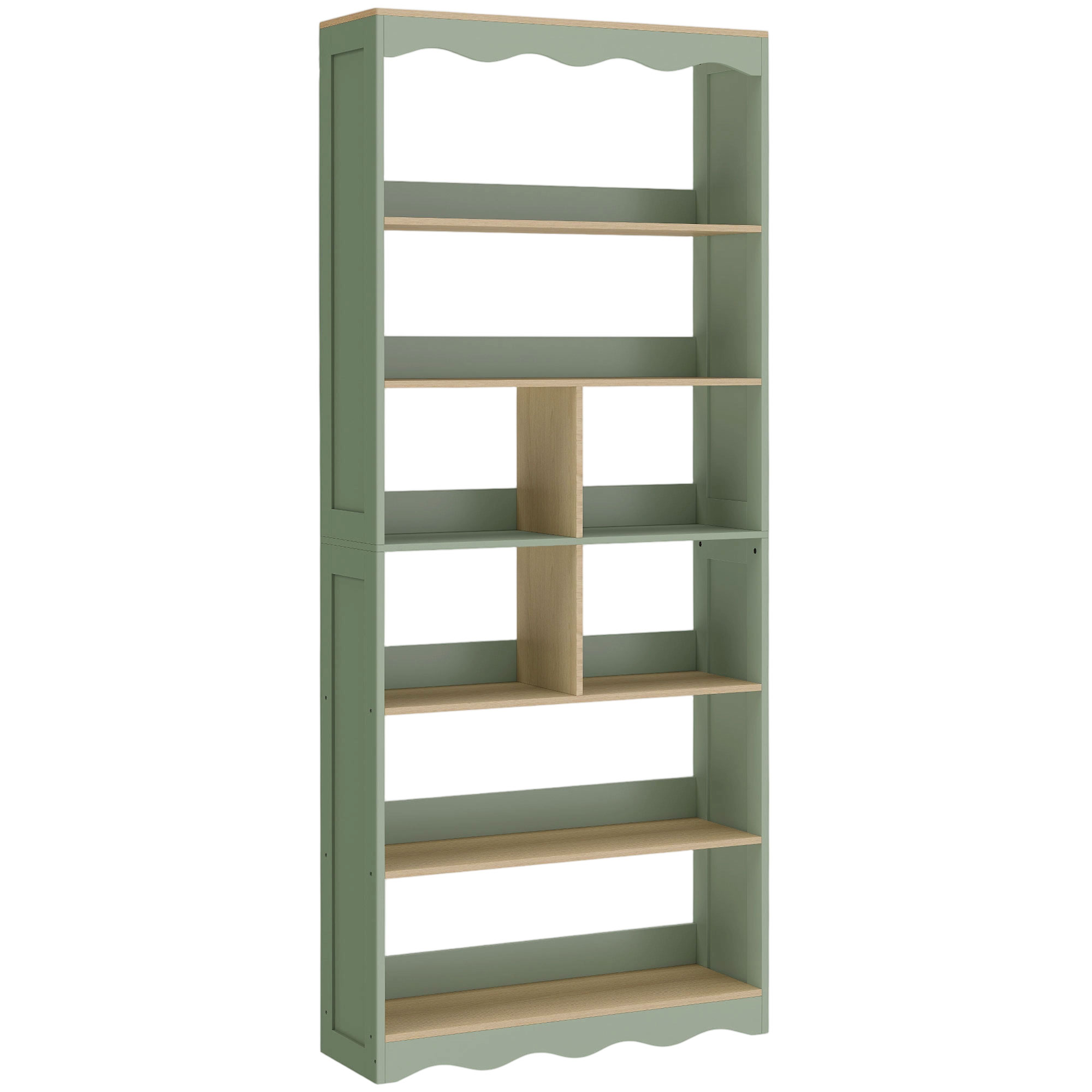 HOMCOM Bibliotecă, etajeră de depozitare cu 6 niveluri și 6 compartimente deschise, 76 x 23,8 x 180 cm, lemn natural și verde | Aosom Romania