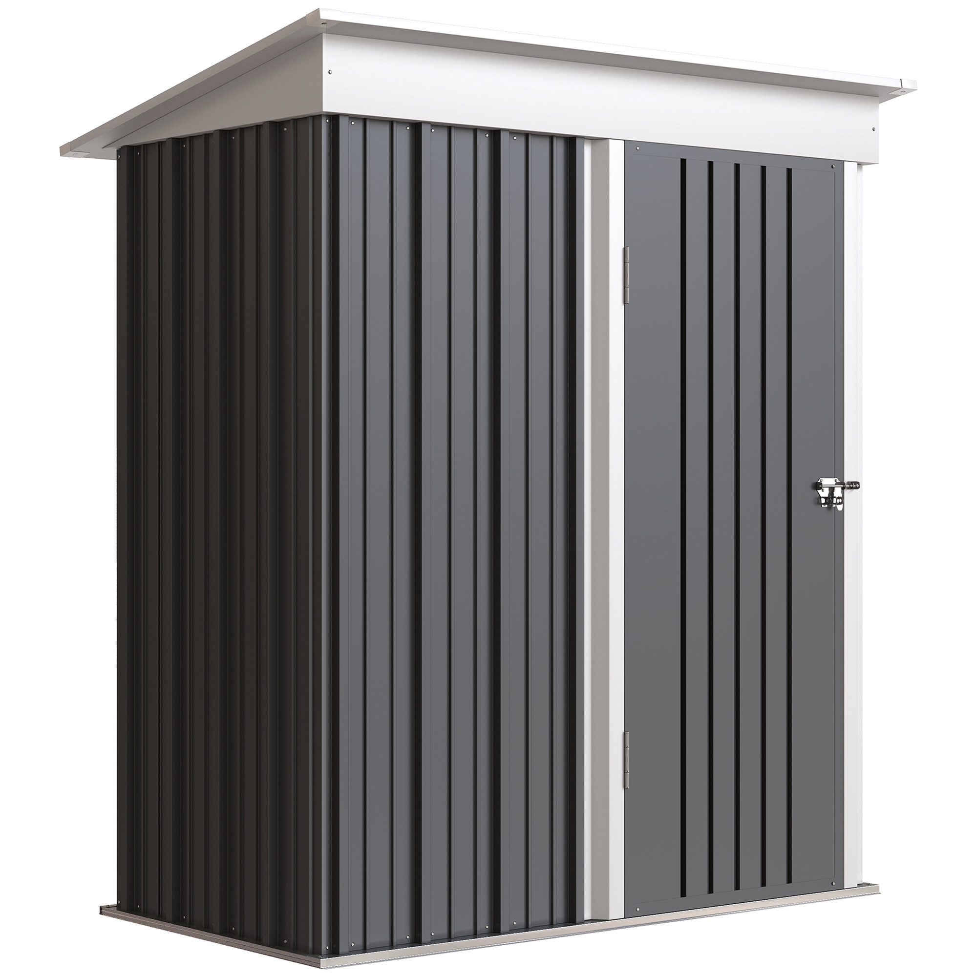 Outsunny Small Metal Storage Sheds, Lean-to Shed for Motor Bike, with Adjustable Shelf, Lock and Gloves, 5x6, Outdoor, Dark Grey   Aosom UK