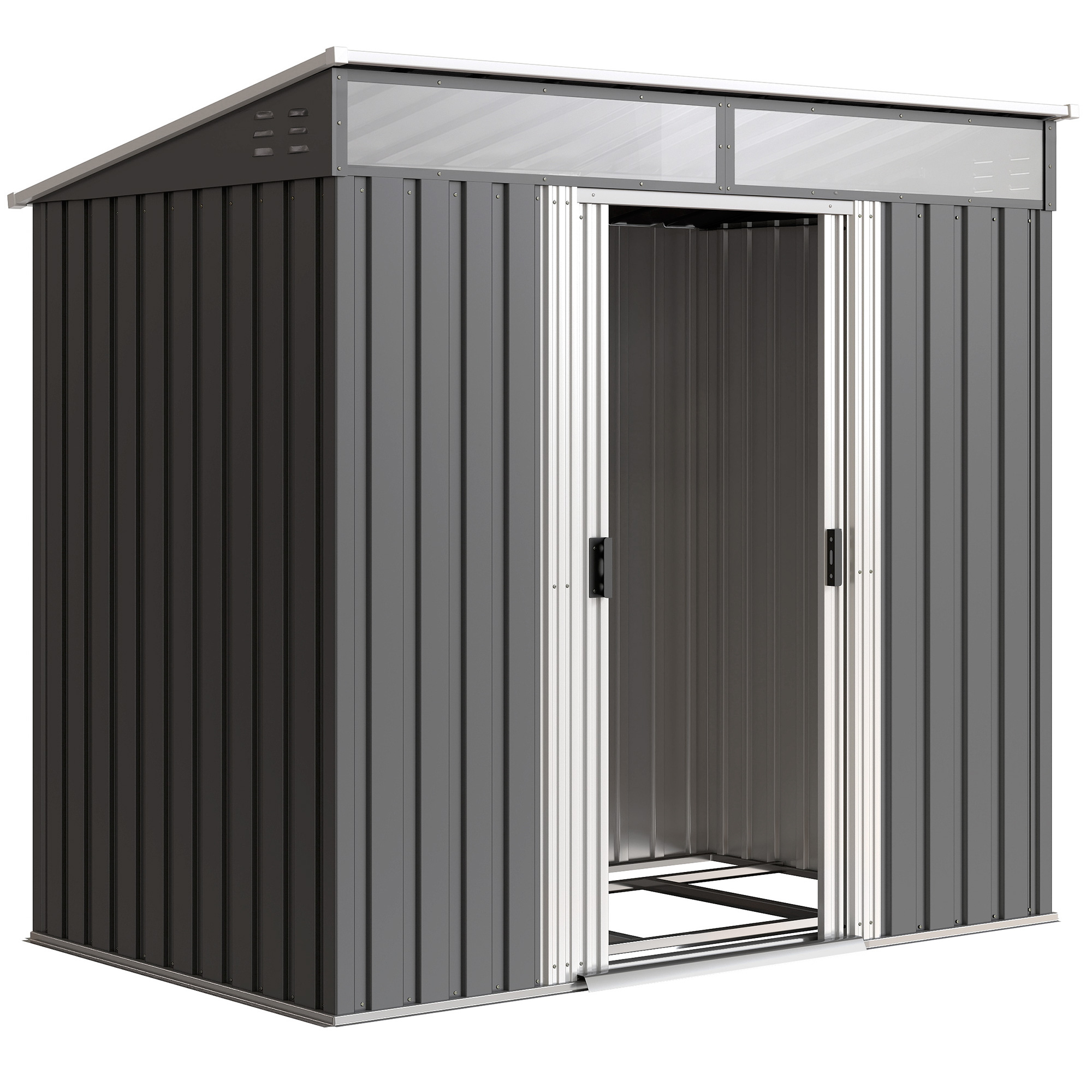 Outsunny 4x6 Metal Shed with Foundation, Lockable Sliding Doors, Garden Shed with 2 Vents for Bike and Tool, Grey   Aosom UK