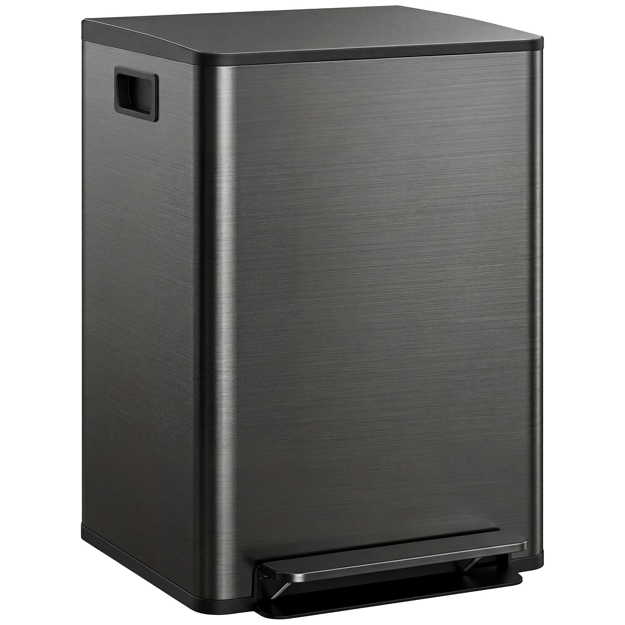 HOMCOM Mülleimer Küche 2x30 L Treteimer mit Softclose-Deckel Pedal Fingerabdruckfreie Edelstahl Mülltrennsystem mit 2 Fächer, recycelbare Abfälle, Abnehmbarer Inneneimer Schwarz, 47,7x37,5x66,8cm Aosom