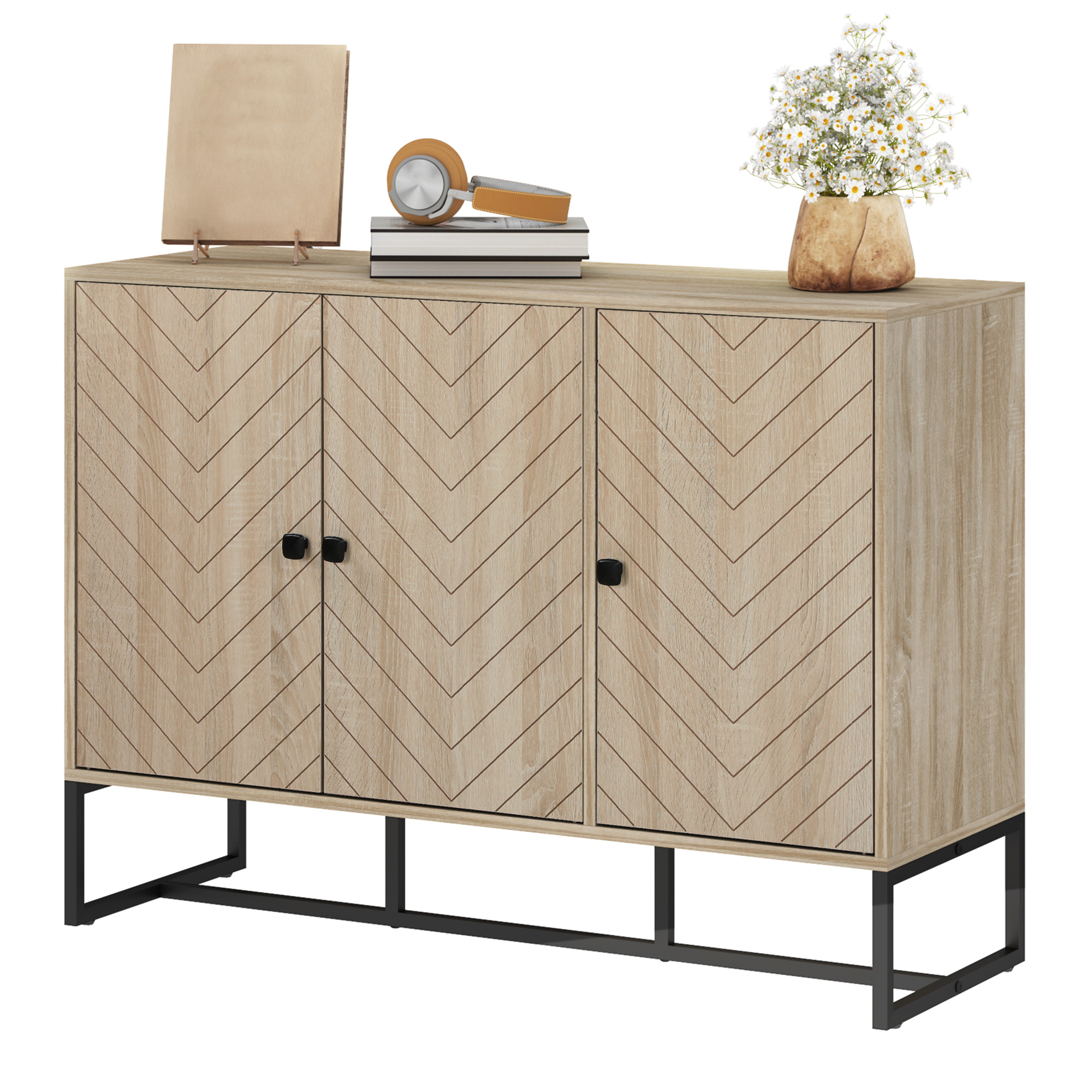 HOMCOM Buffet salon meuble de rangement armoire de cuisine avec placard 2 portes et étagères réglables 108 x 40 x 80 cm, chêne