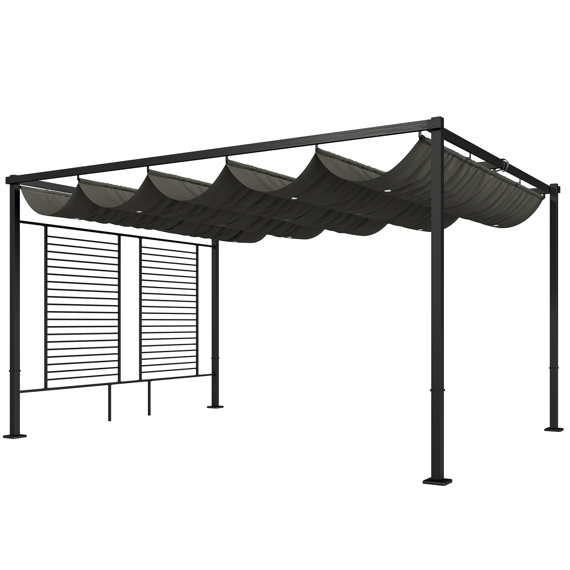 Outsunny Pergola 3,87 x 2,97 m z wysuwanym dachem, 2 panele prywatności, UV50+, ciemnoszara | Aosom PL