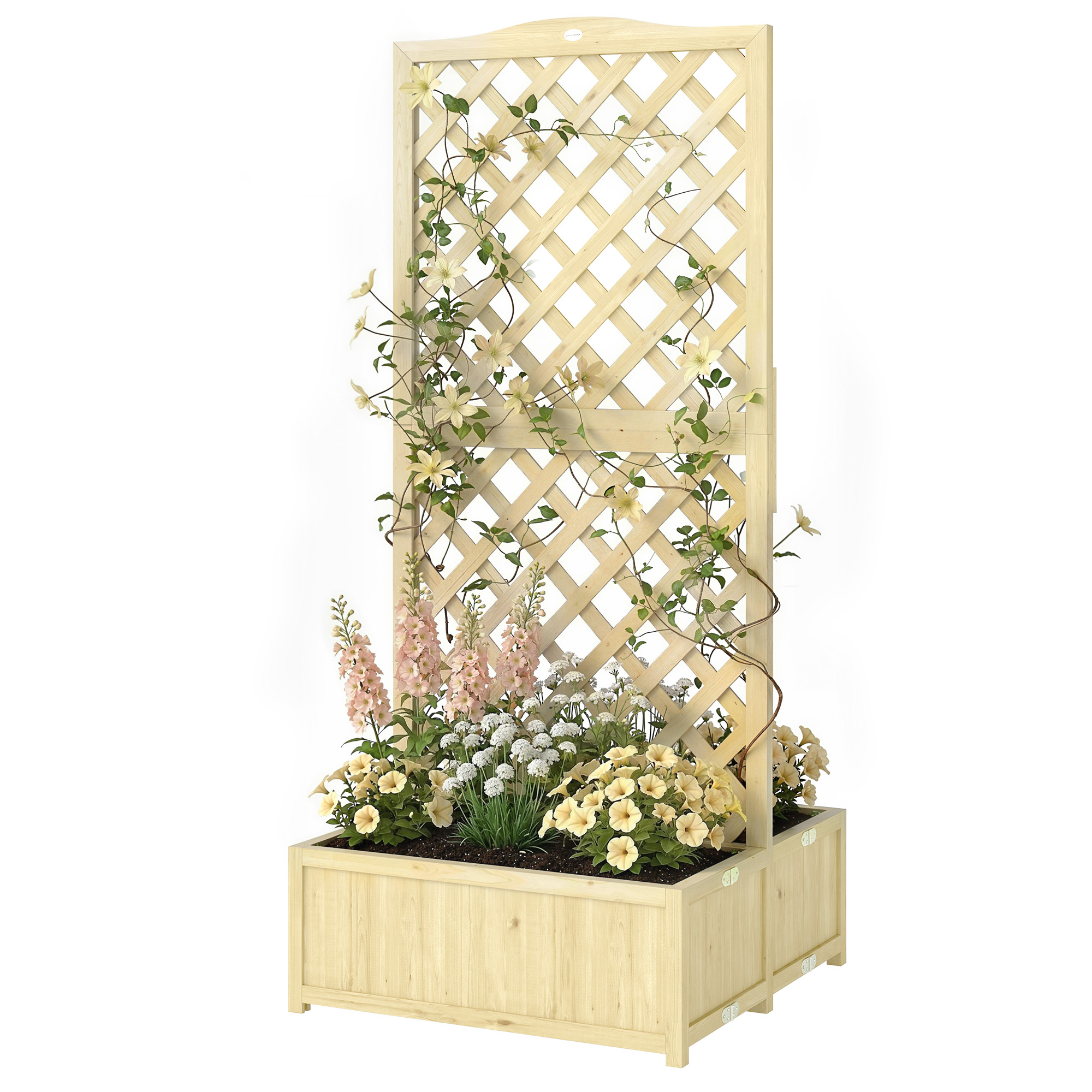 Outsunny Jardinière avec Treillis Carré Potager Bois Pliable Double Bac à Fleurs pour Plantes Grimpantes 73 x 70 x 170 cm Naturel